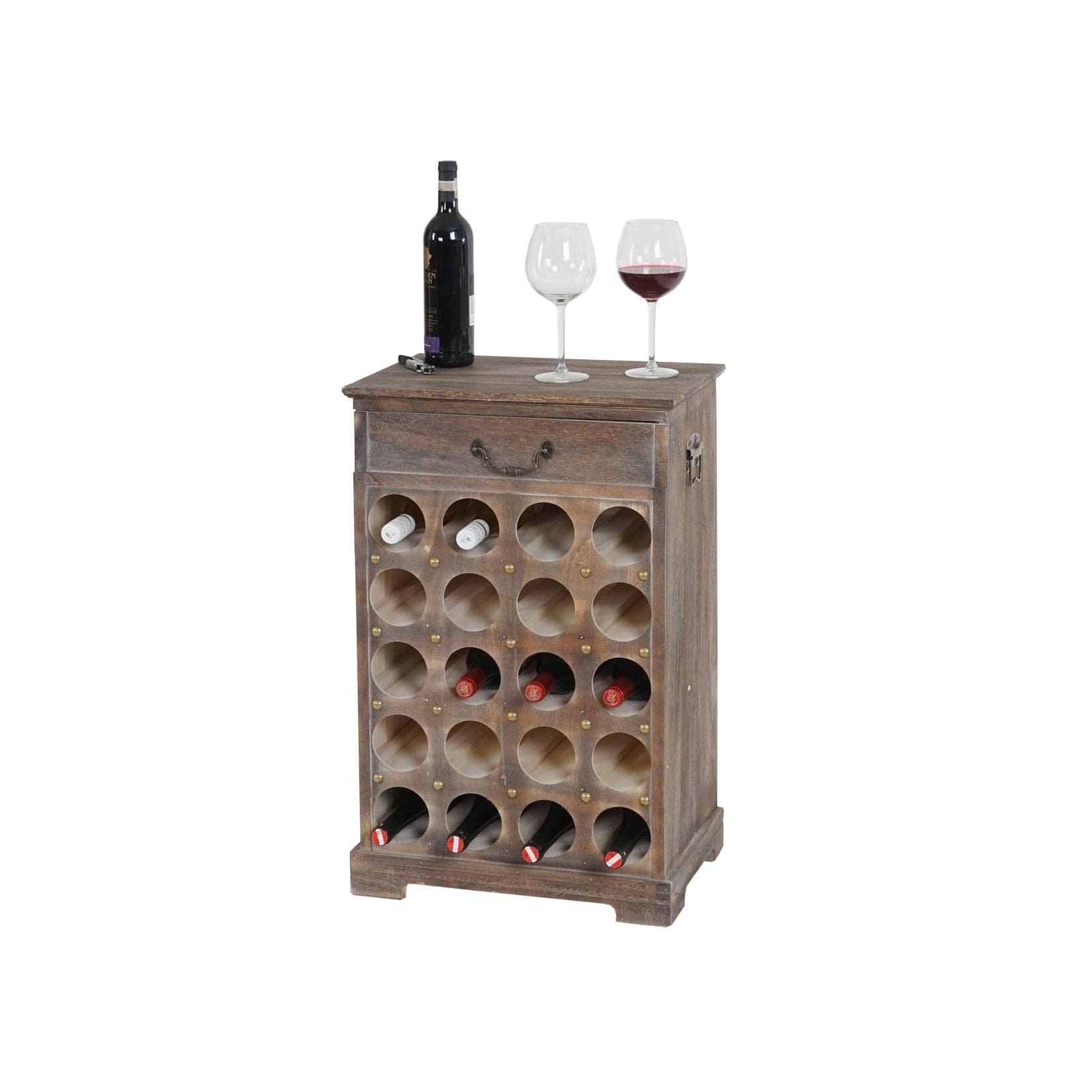 Weinregal Torre T324, Flaschenregal für 20 Flaschen, Shabby-Look, Braun