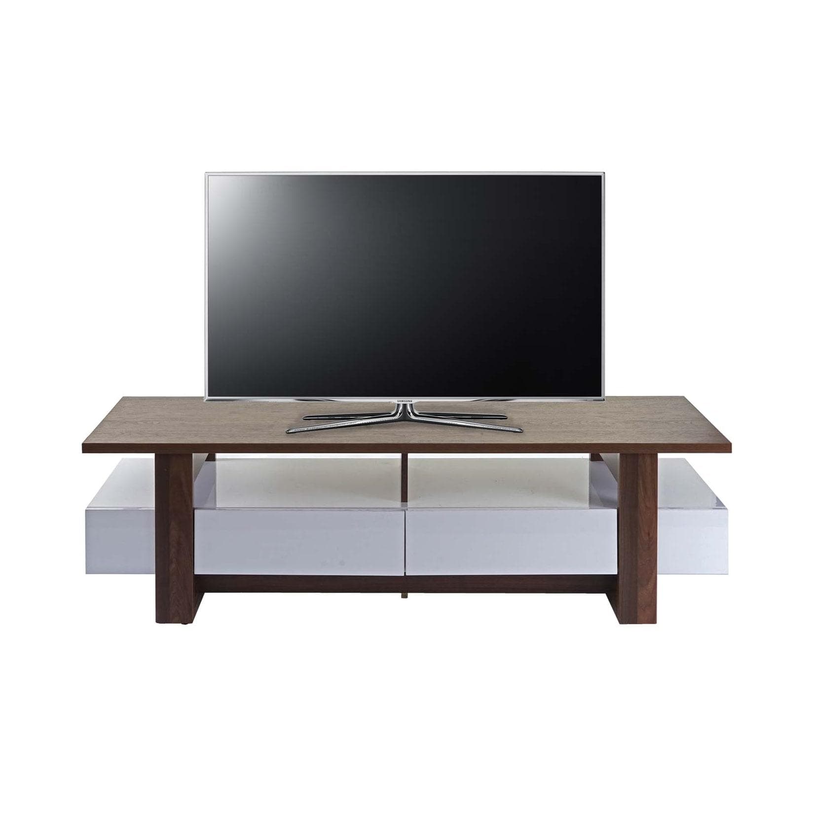 TV-Rack MCW-B51, Fernsehtisch Lowboard Schrank, 3D-Struktur Walnuss-Optik hochglanz