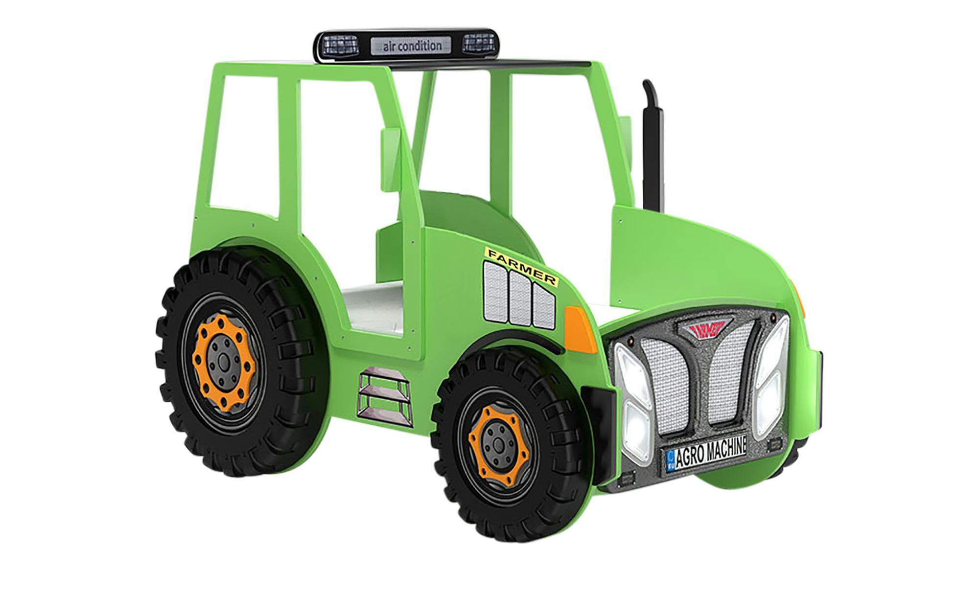 Autobett Traktor Grün mit LED-Beleuchtung
