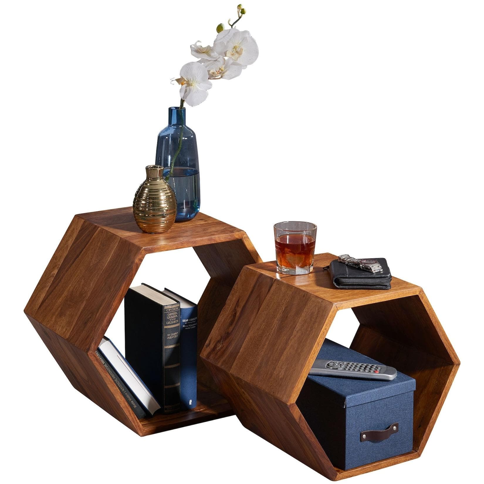 Sheesham Massivholz Satztische - Modernes Design 2er Set