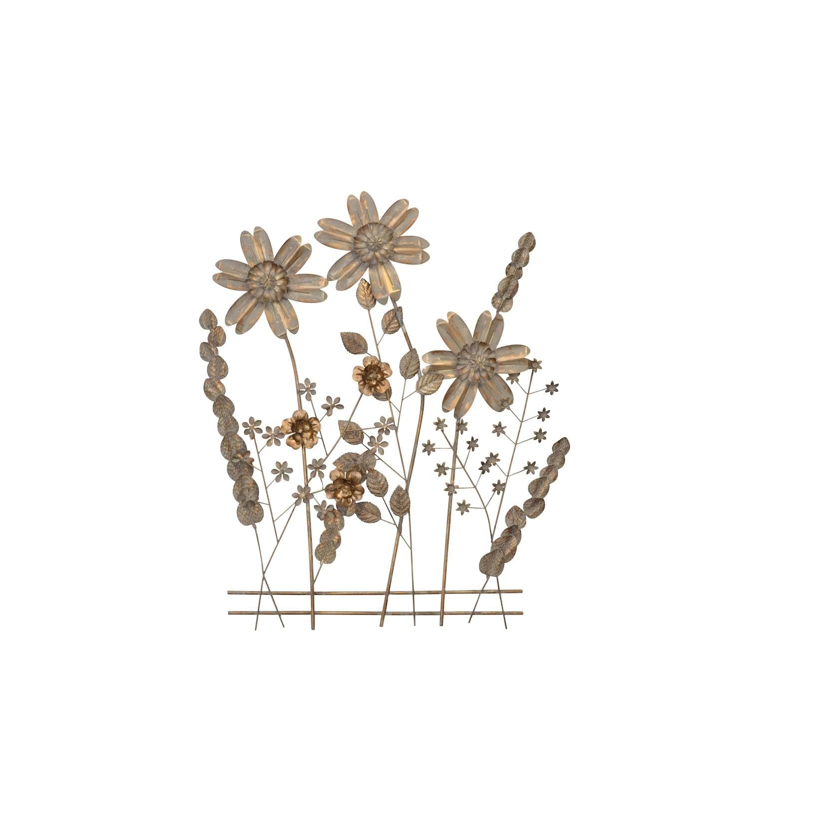 Wanddekoration Blumenwiese Metall antik goldfarben 88cm