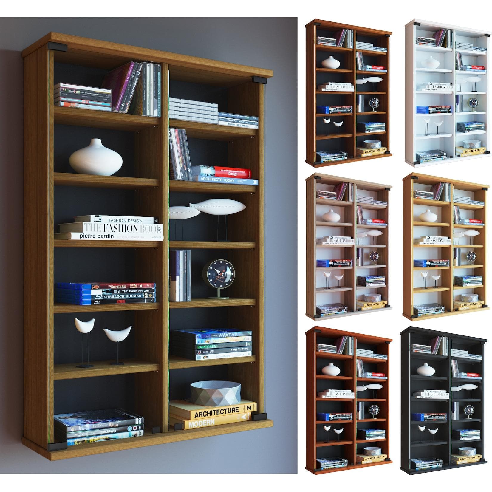 VCM CD-Regal Holz Glastür Wandregal