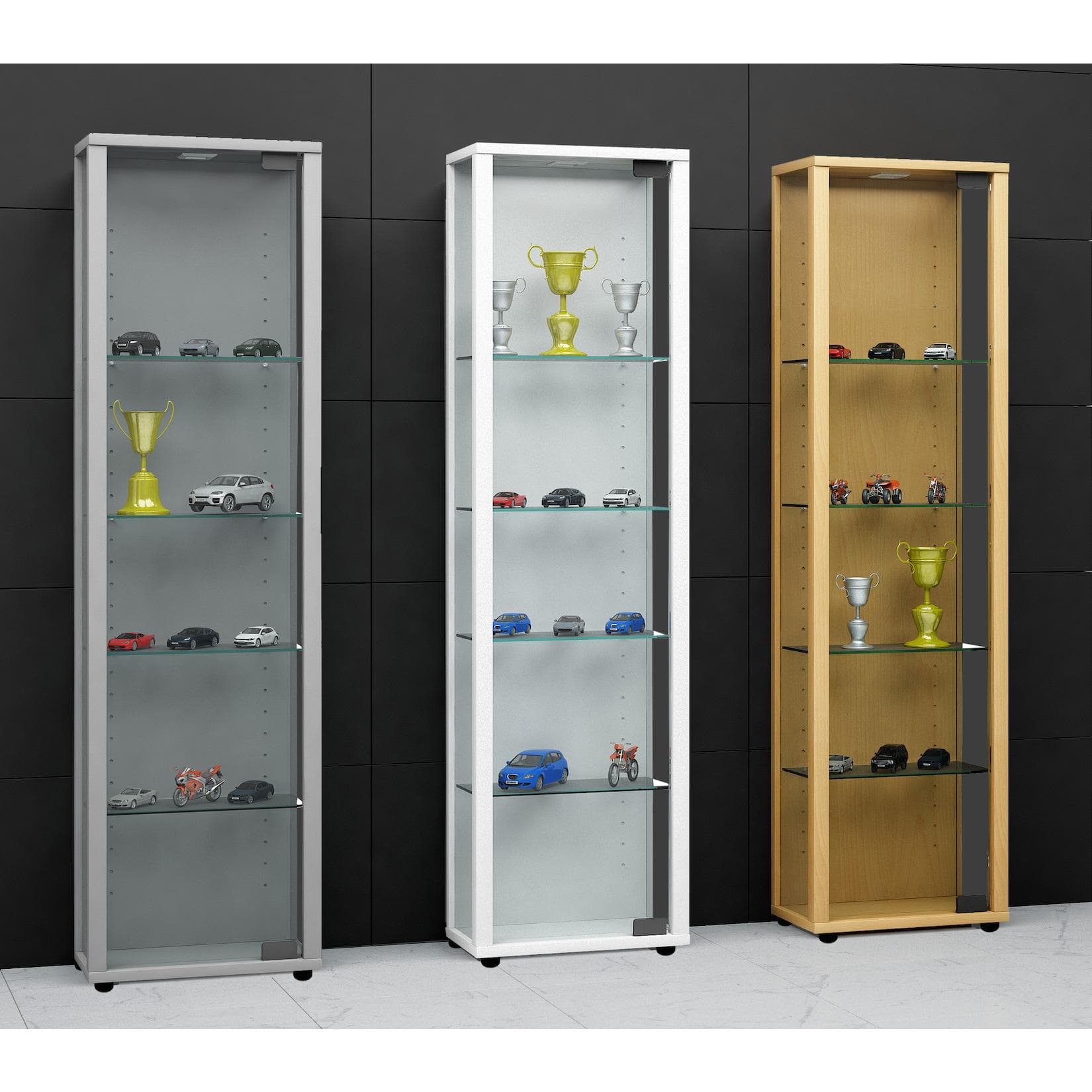 Holz-Glas-Vitrine mit 4 Fächern | Edana Mini