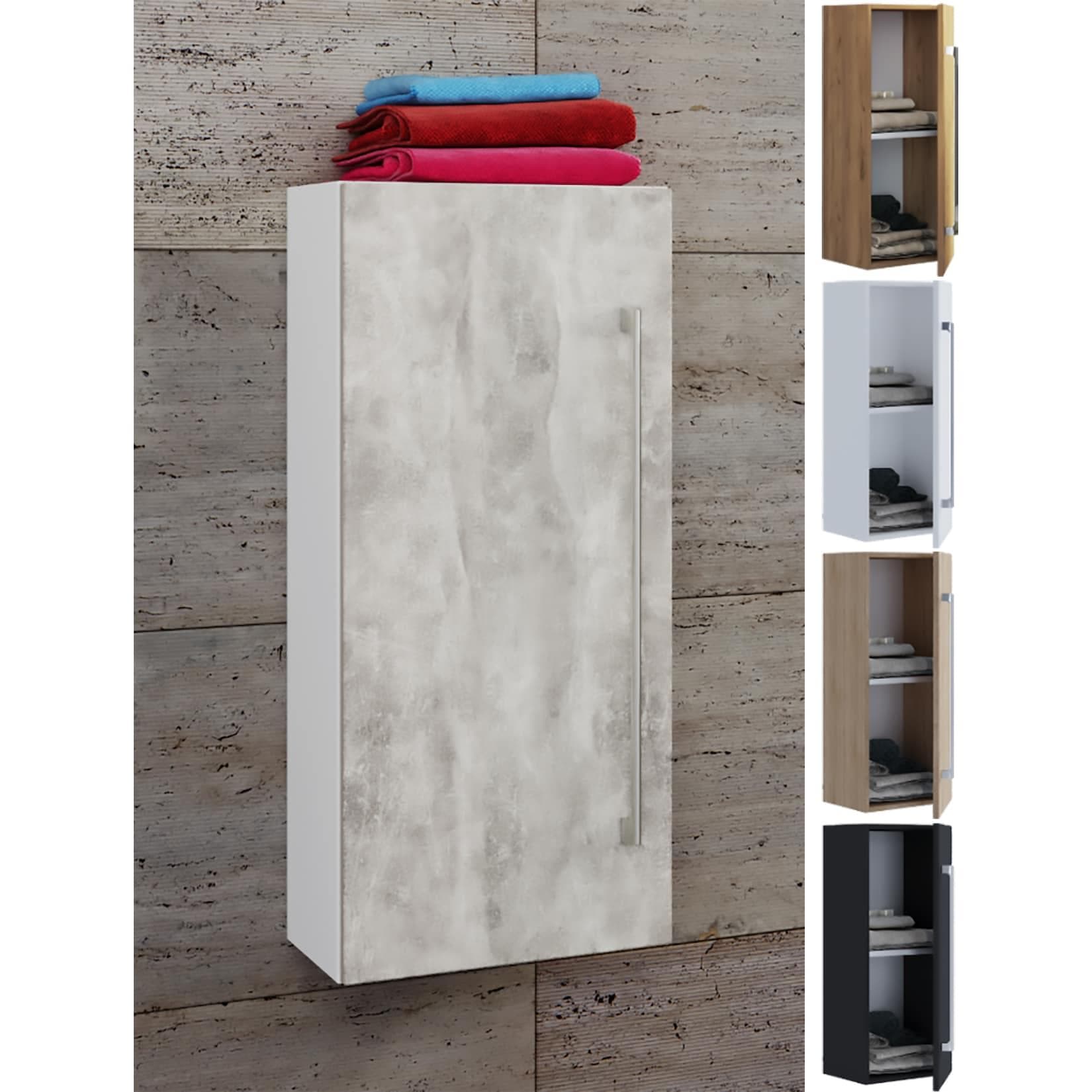 VCM Midischrank Holz Badmöbel mit Alu-Griffen und Fachboden