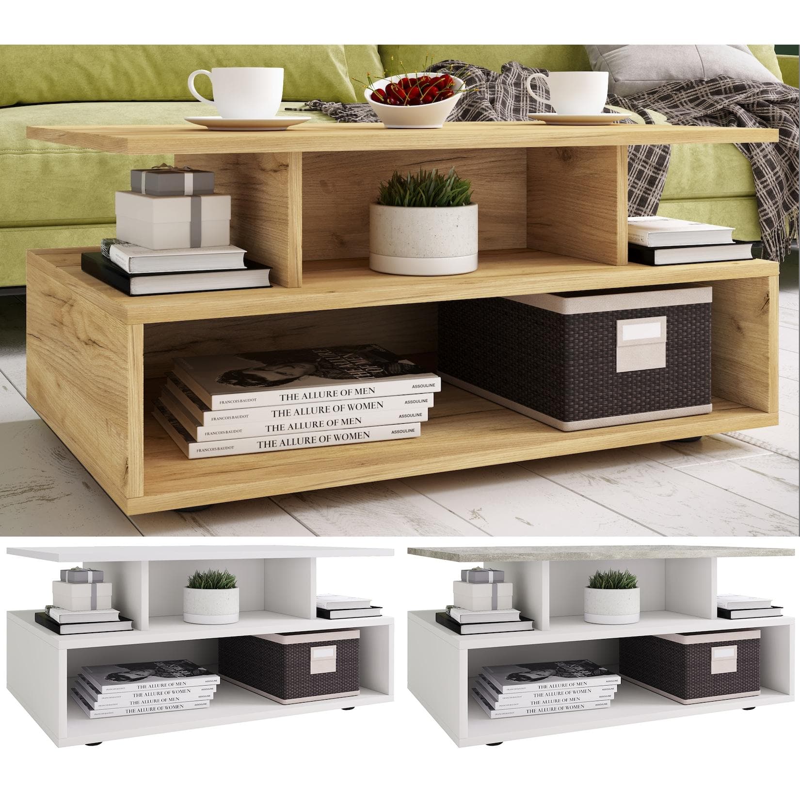 VCM Wohnzimmertisch Esila Weiß Holzstruktur