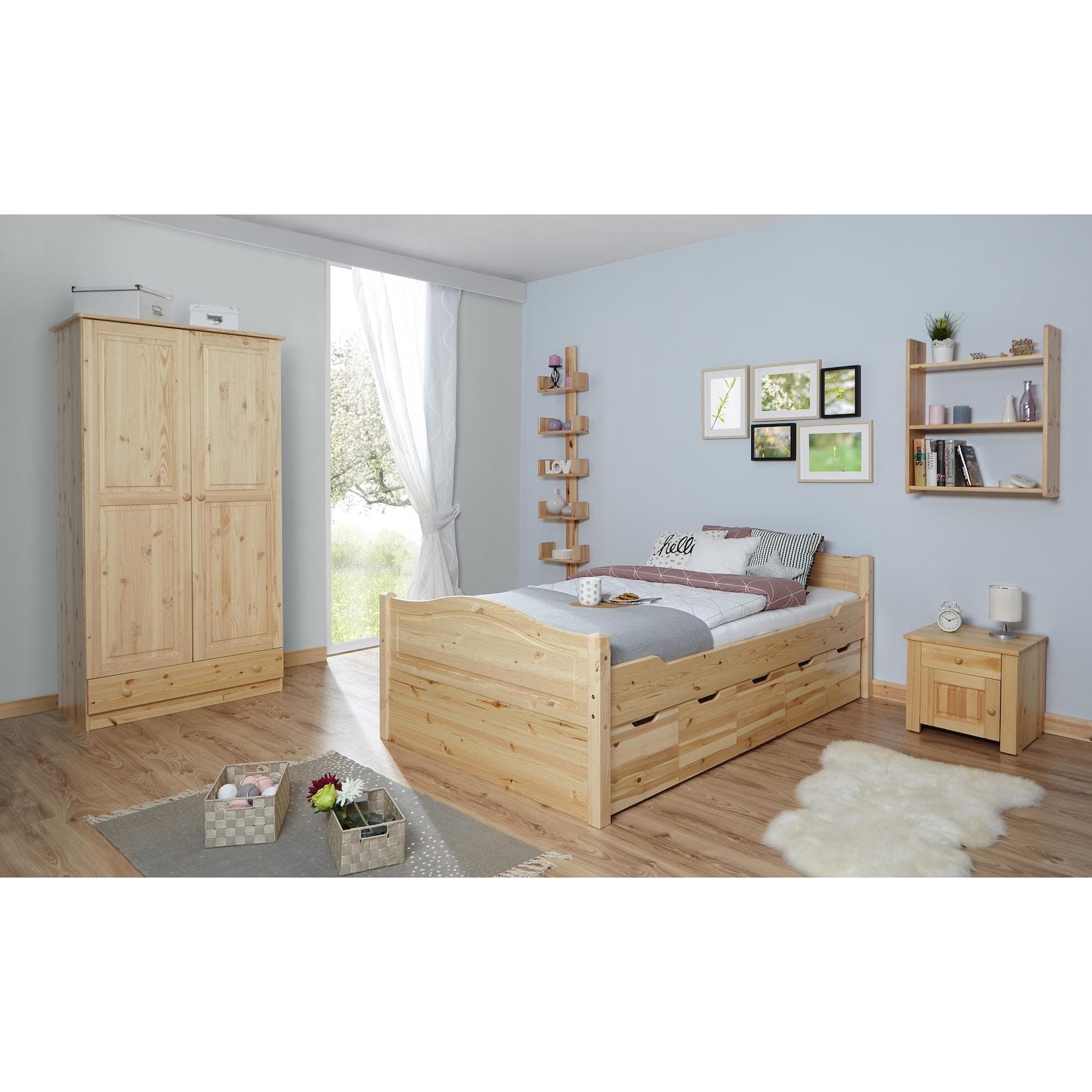 TiCAA Doppelbett "Leni" 140x200 mit 5 Schubkästen