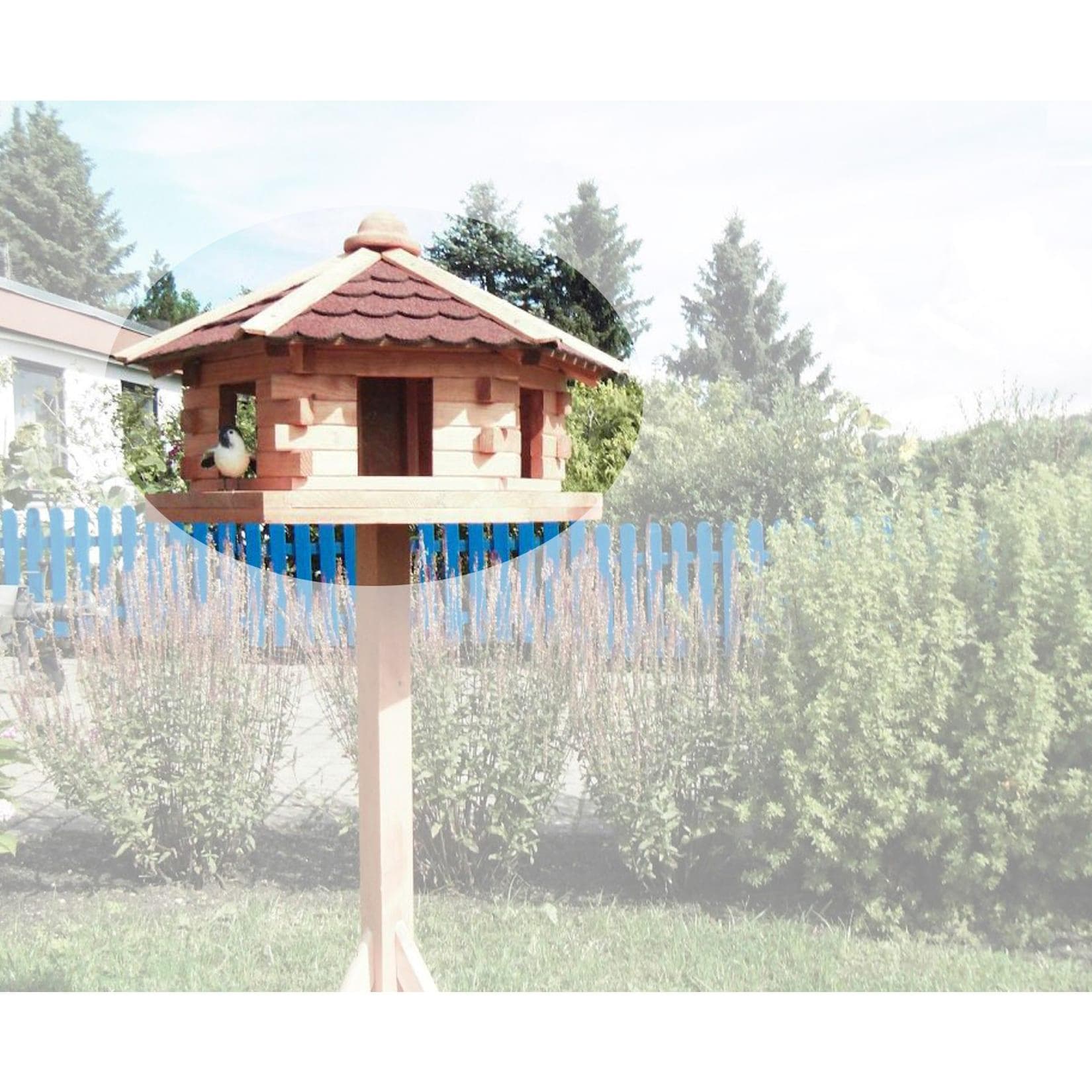 Promadino Vogelhaus "Knusperhäuschen" Kiefernholz Futtersilo