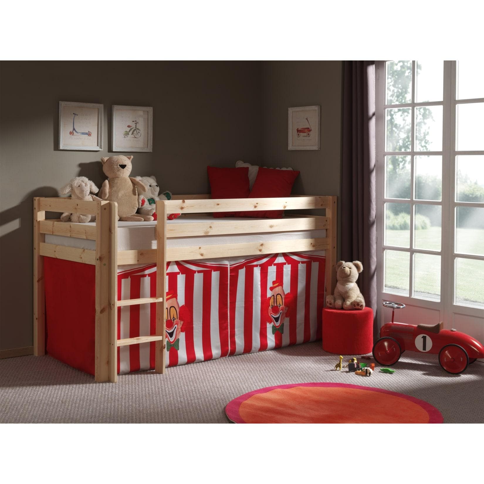 Hochbett Zirkus aus massivem Kieferholz natur lackiert