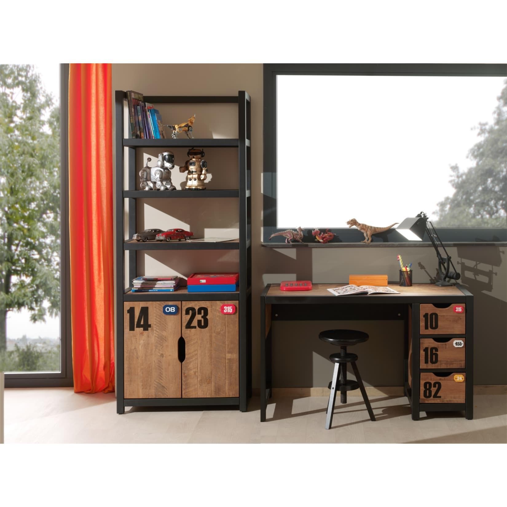 Vipack Jugendzimmer-Set Alex: Schreibtisch & Regal aus Massivkiefer Cognac