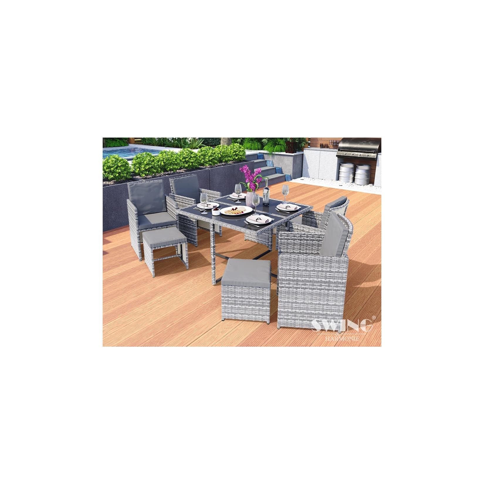 Polyrattan Essgruppe für Garten und Terrasse