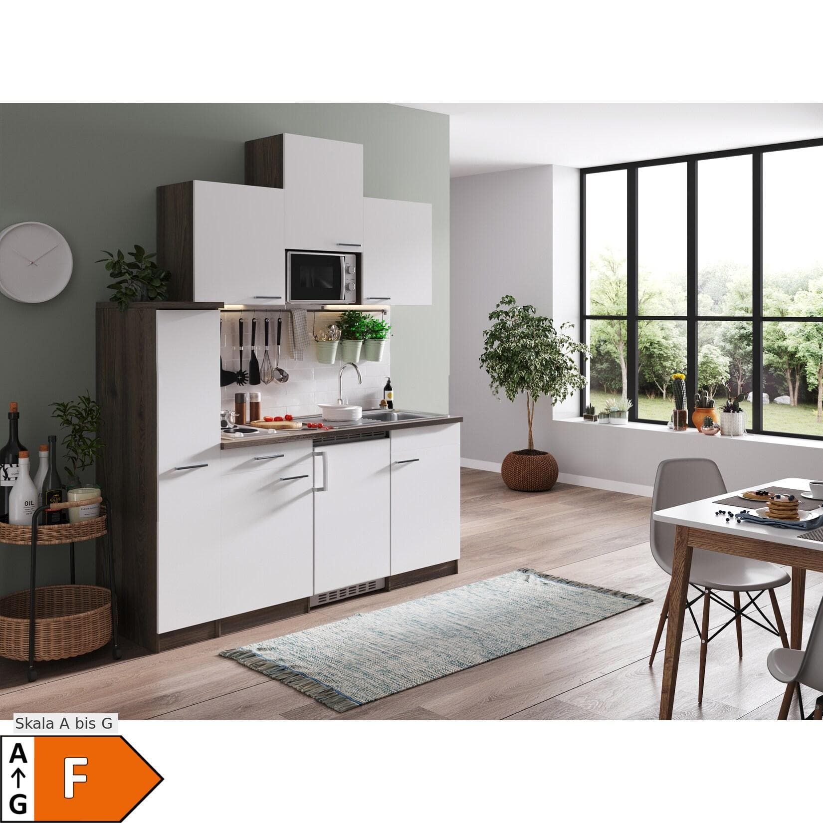 Respekta Küchenzeile 180 cm Weiß-Eiche York Nachbildung