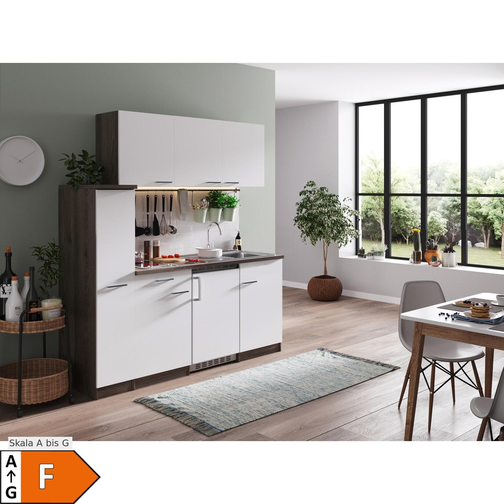 Respekta Küchenzeile 180 cm Weiß-Eiche York Nachbildung