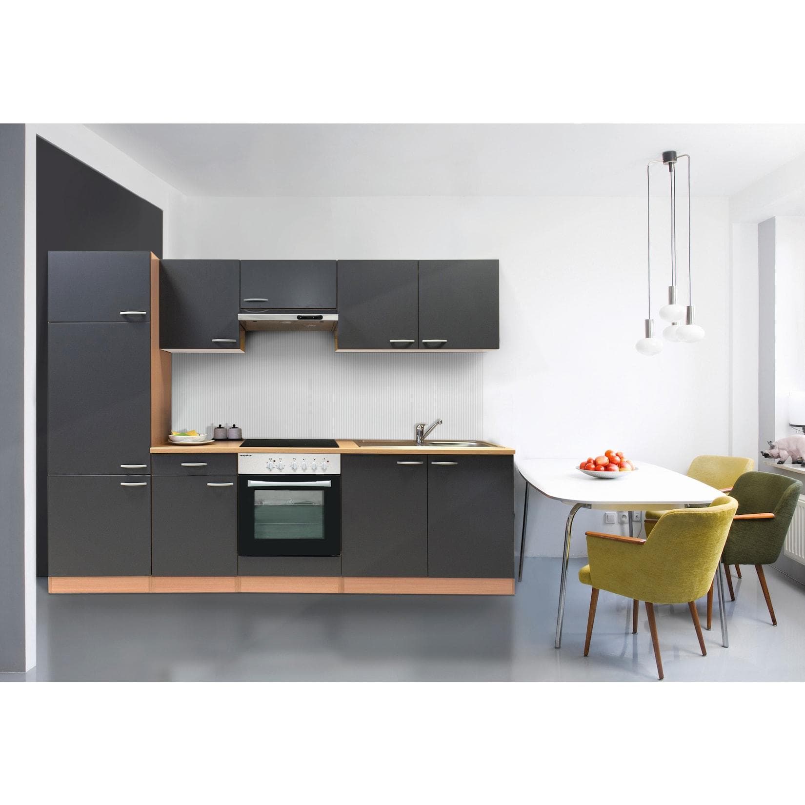 Respekta Küchenzeile KB270BGEC Grau-Buche Nachbildung