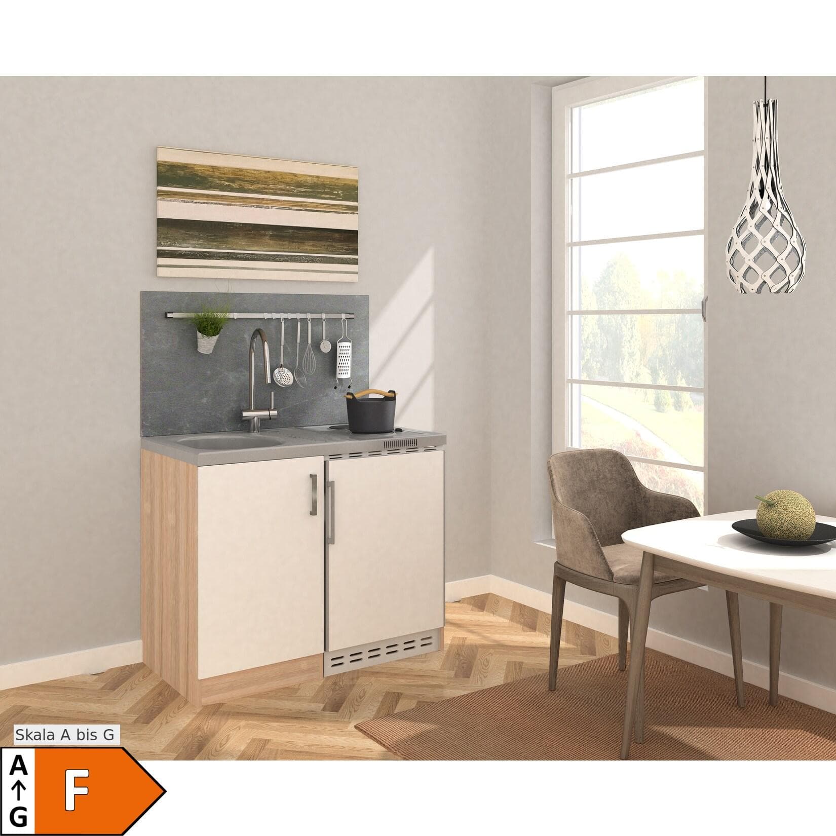 Respekta Miniküche MK100ESWS 100 cm Weiß Kochmulde