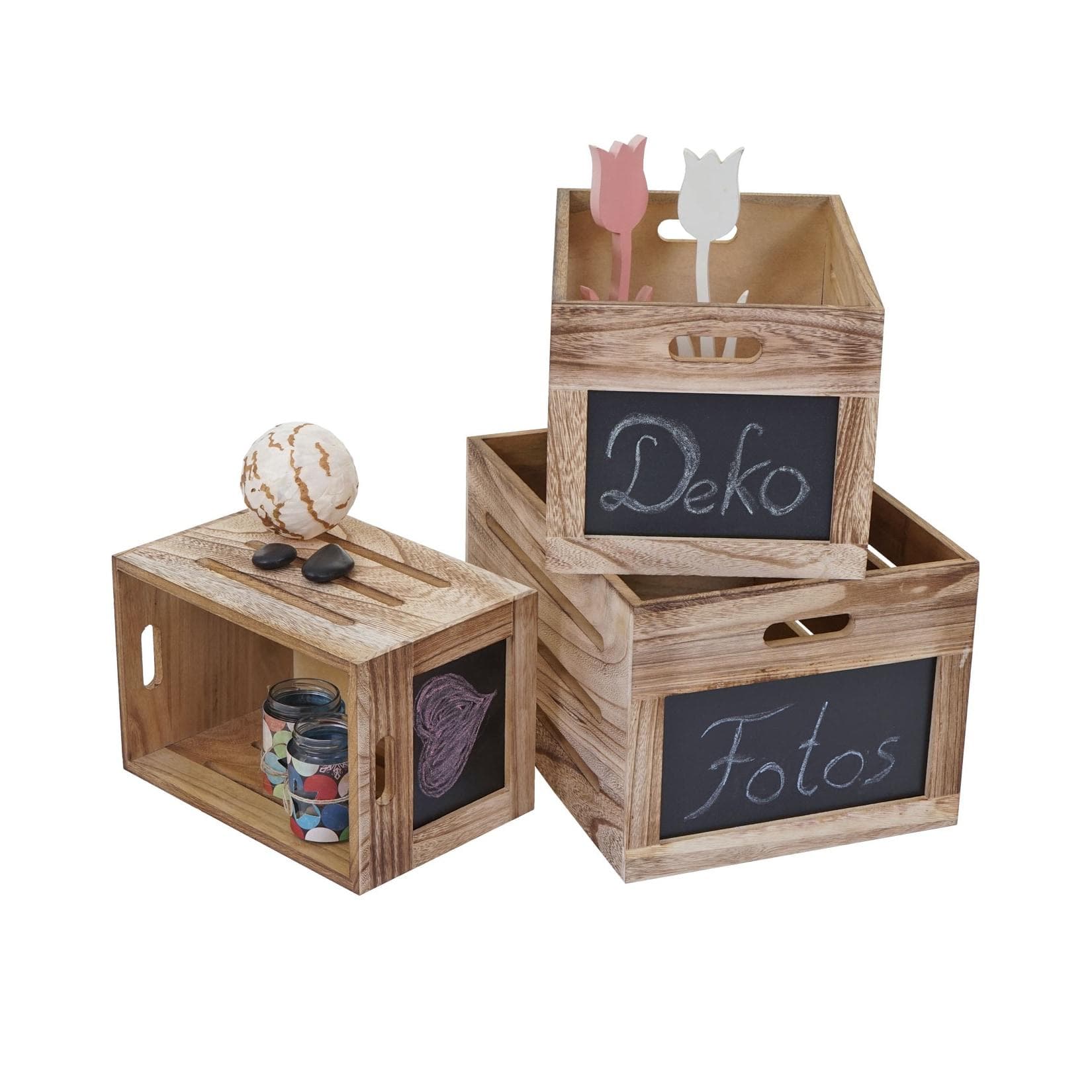 3er Set Holzkiste MCW-E11 Aufbewahrungsbox Shabby-Look Naturbraun
