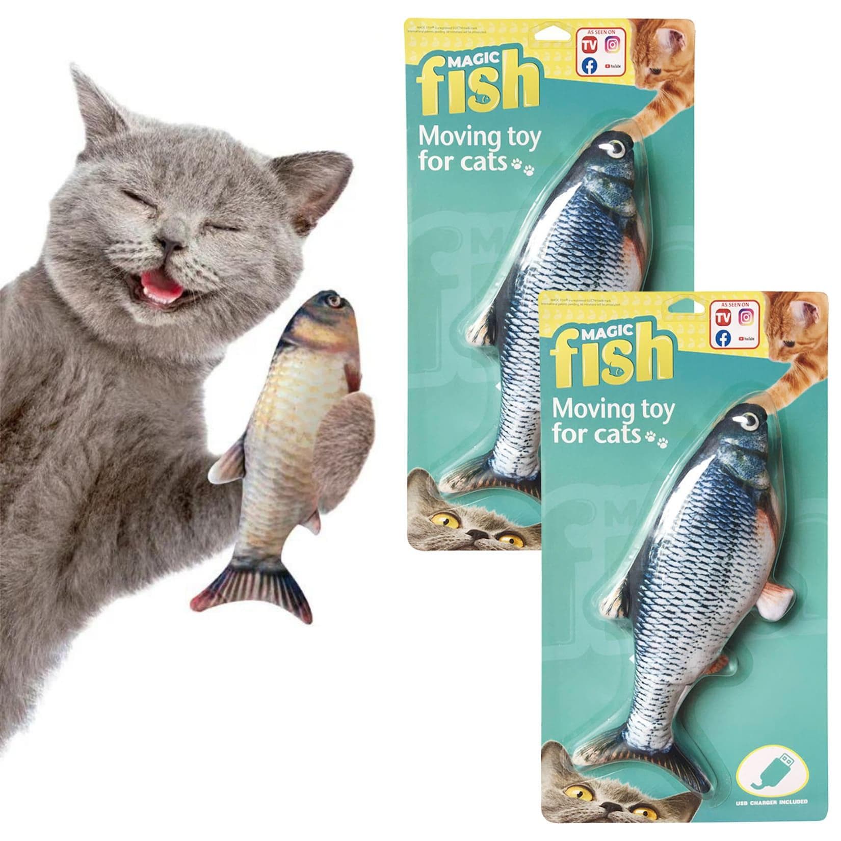 Best Direct® Katzenspielzeug Zappelnder Fisch mit Katzenminze