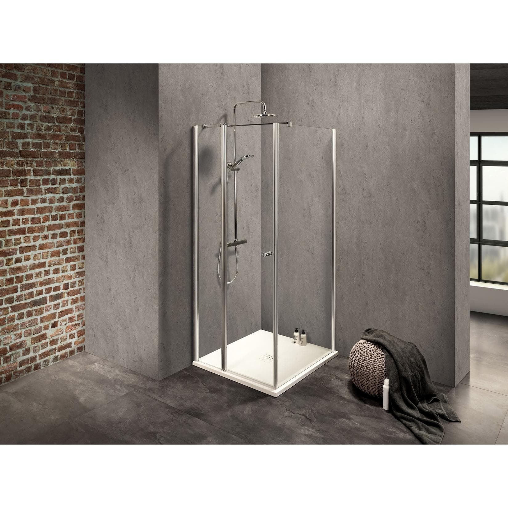 Duschkabine Dusbad Vital 2 Drehtür mit Festteil links und Duschwand rechts