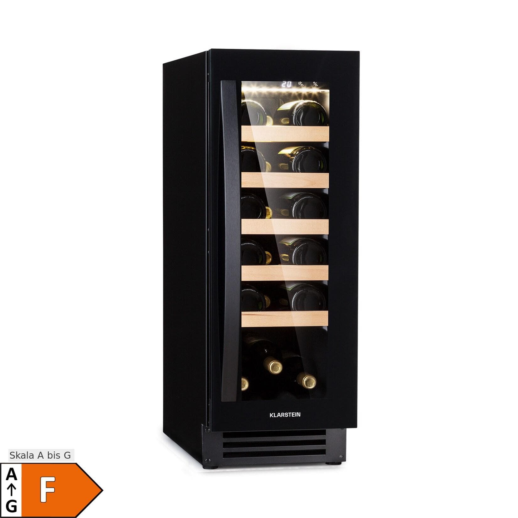 Vinovilla 20 Built-In Weinkühlschrank 50l / 20 Flaschen Glastür Edelstahl Schwarz