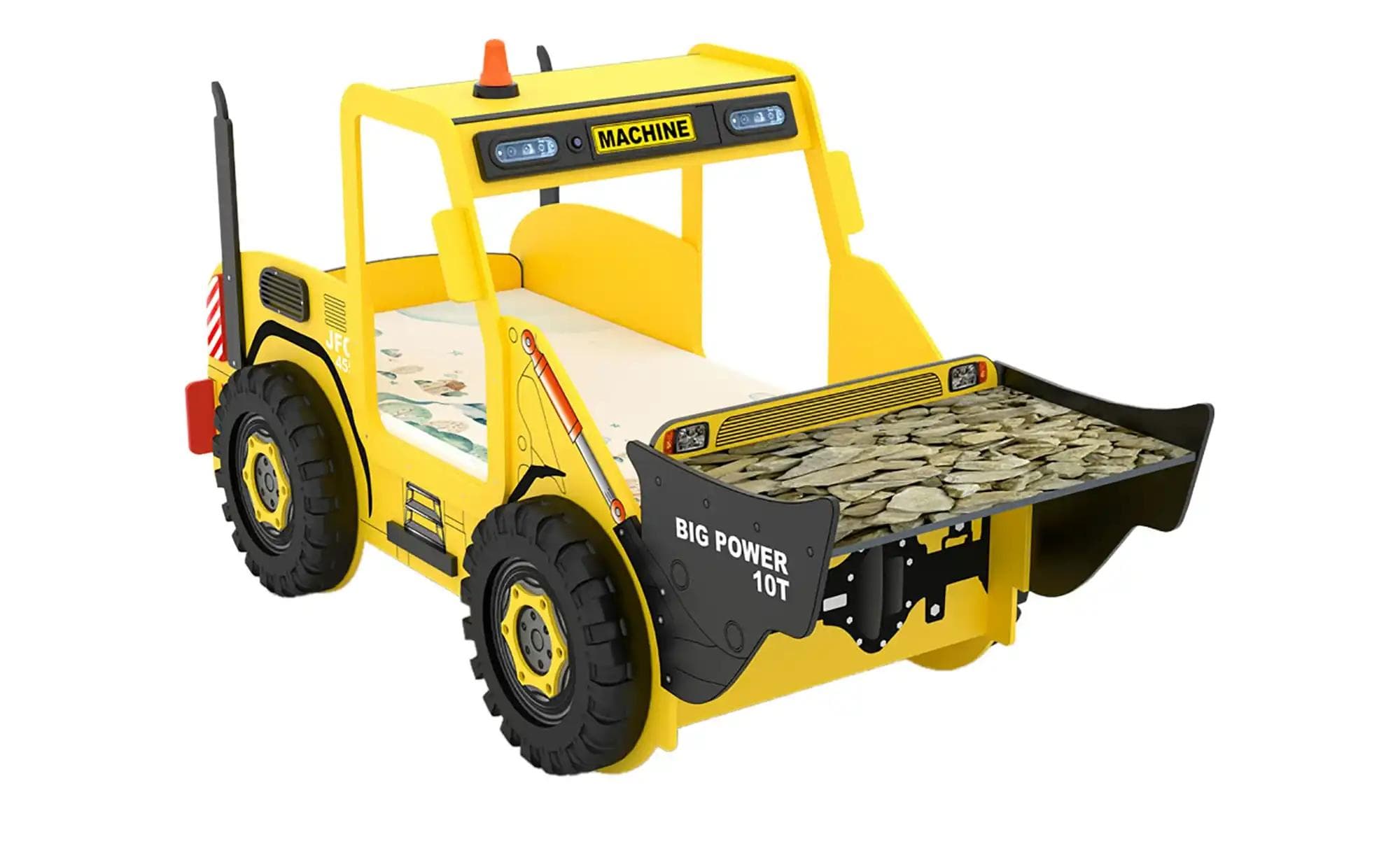 Autobett Bagger Gelb mit Schreibtisch