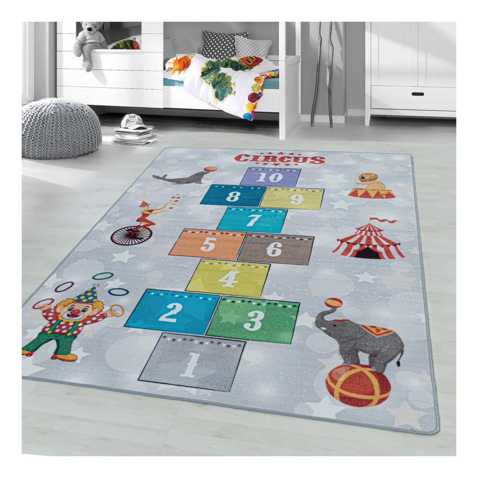 Homtex Kinderteppich Hüpfkästchen Spielteppich Grau