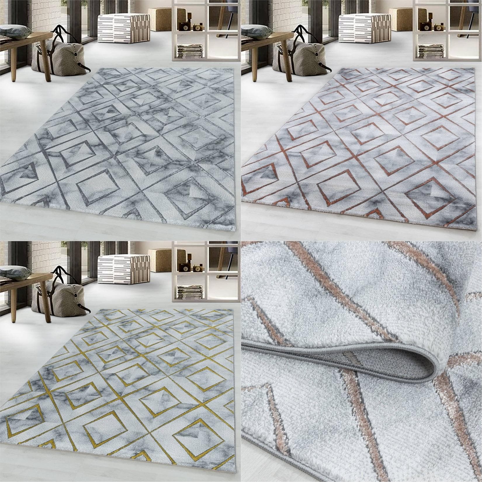 Homtex Designer Teppich Kurzflor Marmor Optik Grau-Bronze