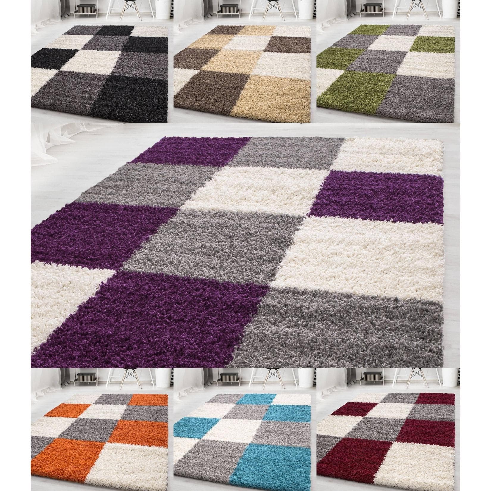 Ayyildiz Hochflor-Teppich mit Karo-Muster, Shaggy-Teppich