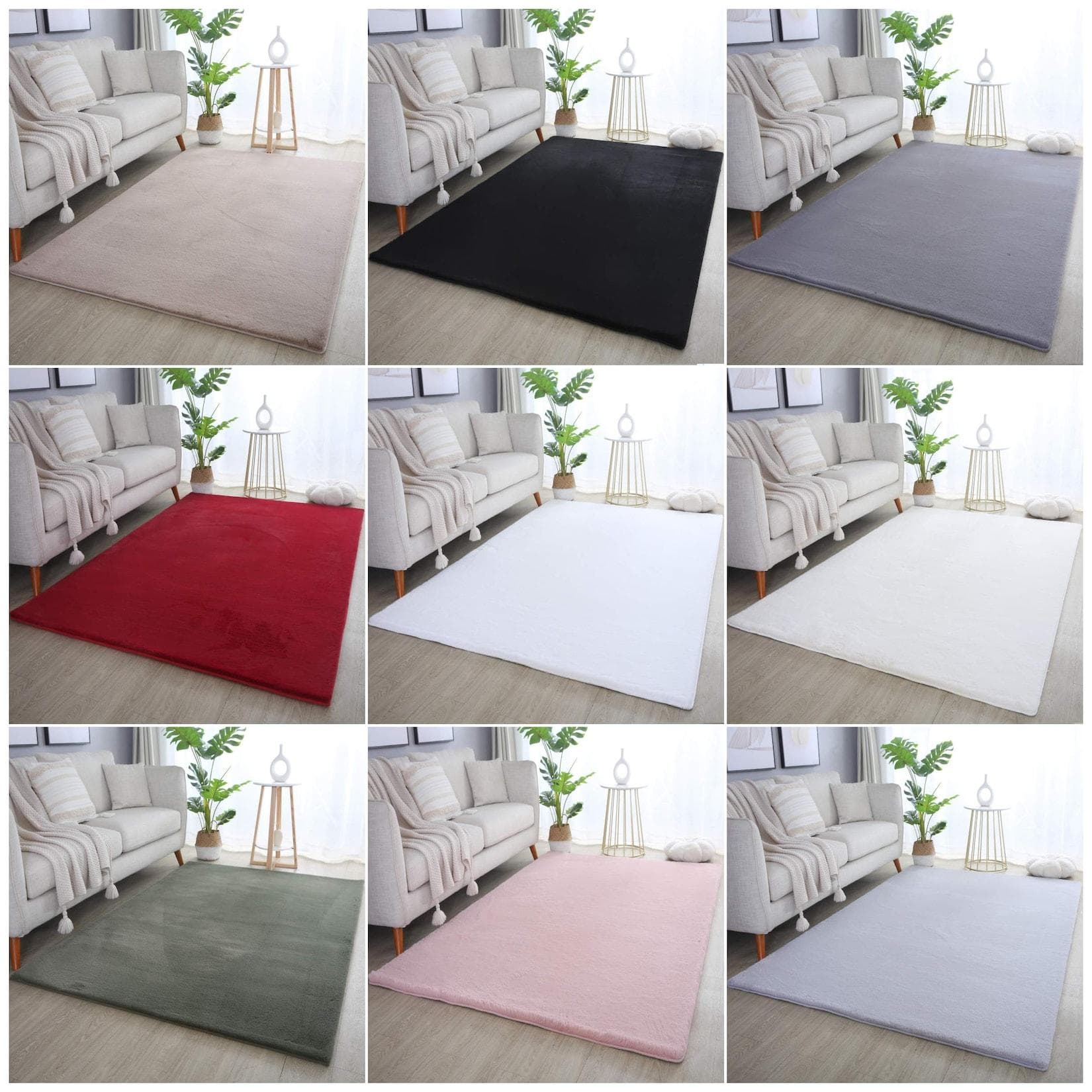 Weicher Hochflor Teppich Wohnzimmer Einfarbig Felloptik Flauschig Rutschfest