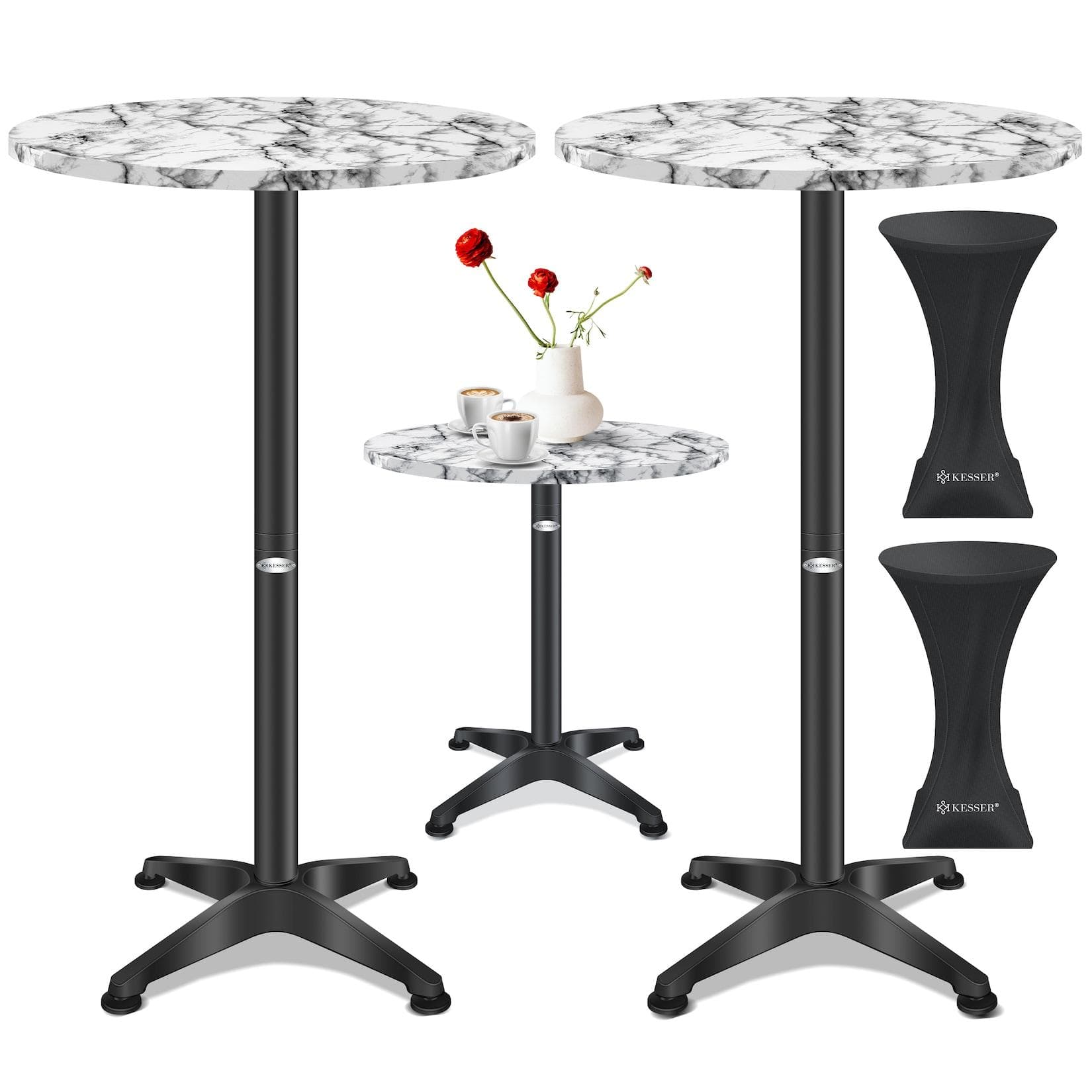 KESSER® 2in1 Stehtisch Bistrotisch Aluminium Edelstahlplatte höhenverstellbar