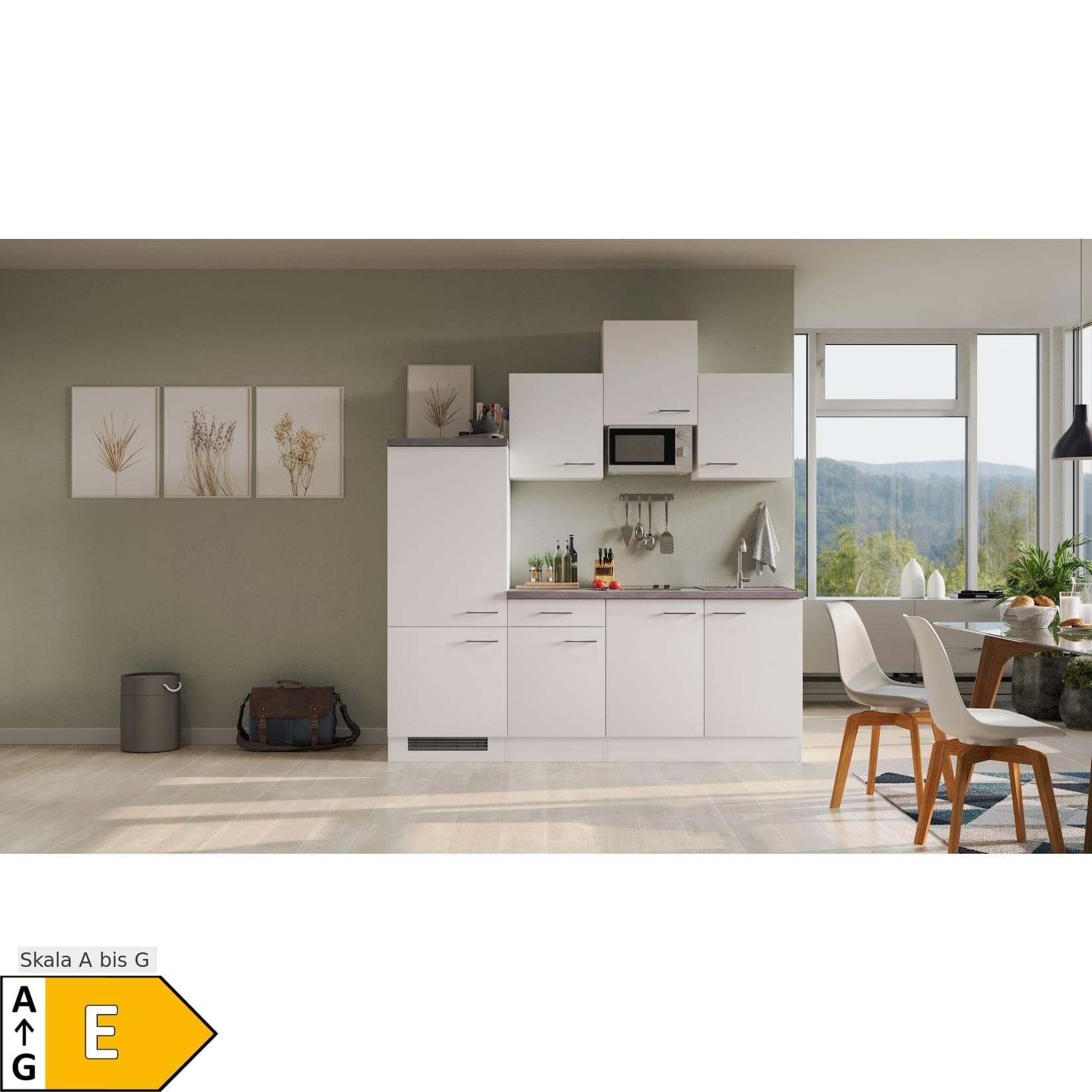 Luxusküche mit integriertem Kühlschrank & Glaskeramikkochfeld