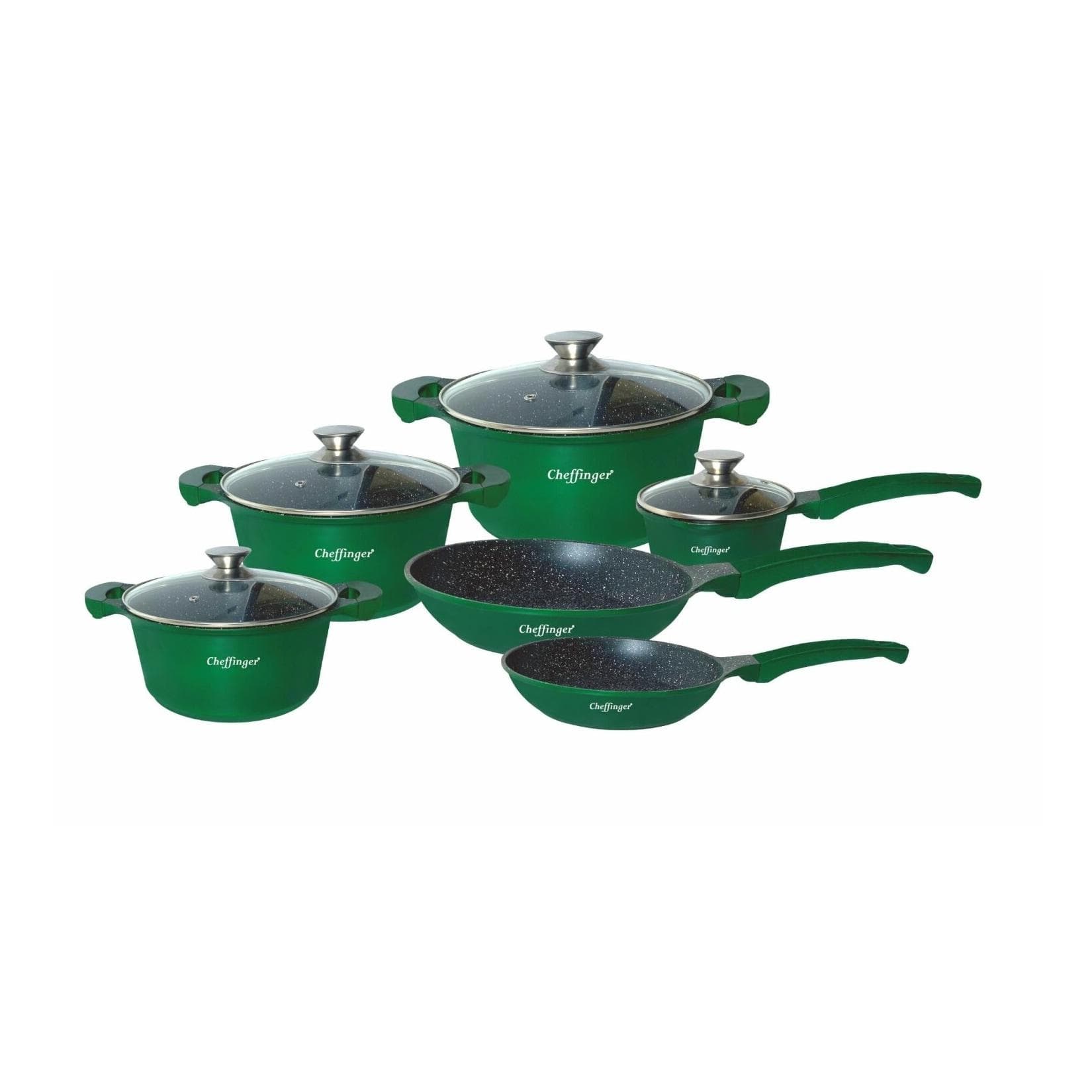 10-Teiliges Kochgeschirr-Set Topf Induktion Alu Guss Pfanne Topfset Grün