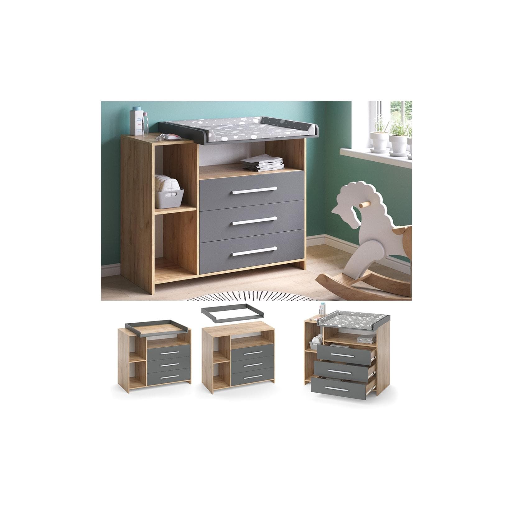 Wickelkommode Oskar - Goldkraft Eiche/Anthrazit