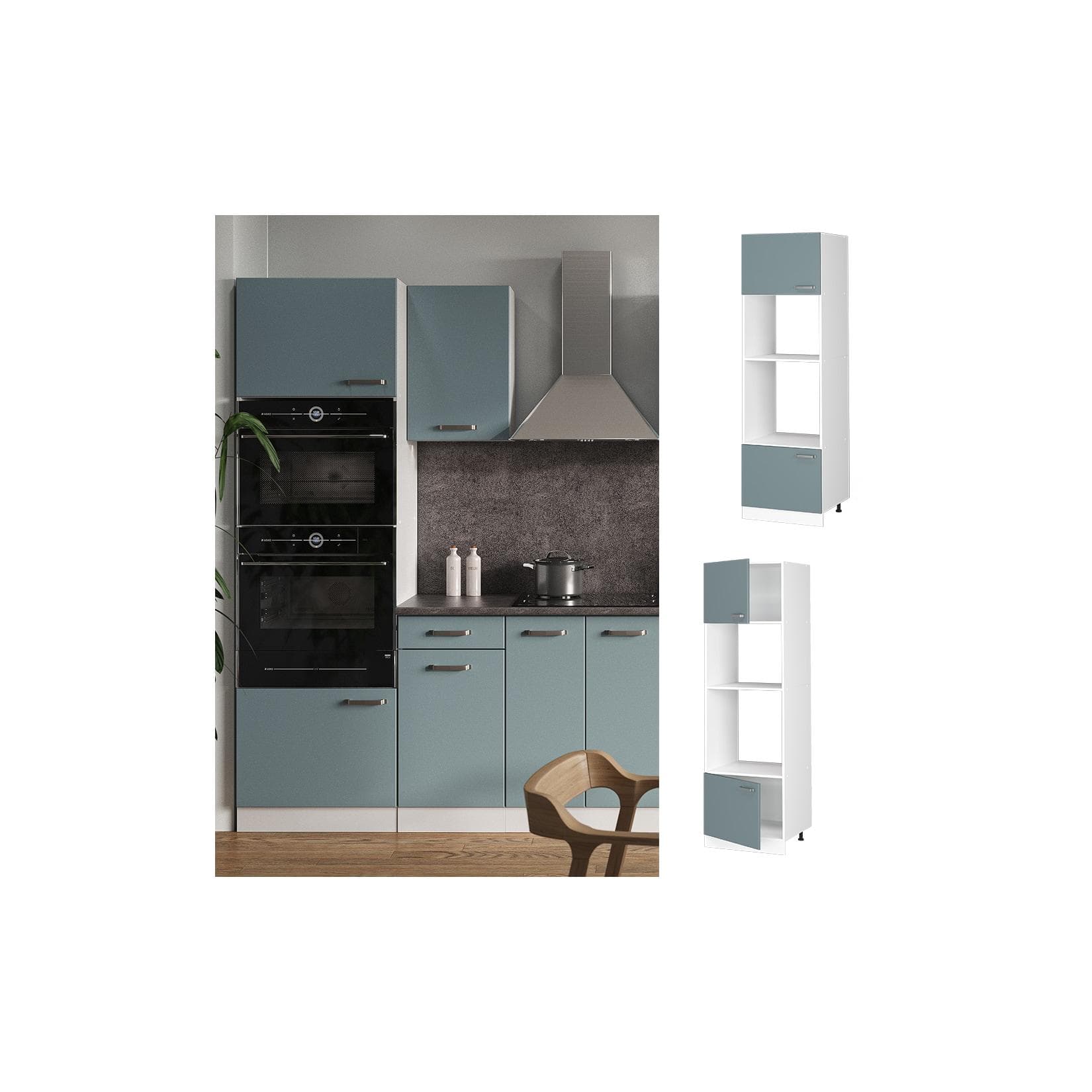 Einbau-Mikrowellenumbauschrank blau-grau/weiß