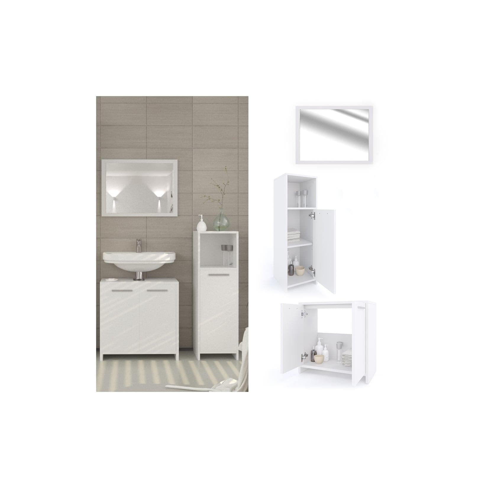 Vicco Badmöbel-Set Kiko Weiß - Modernes Badezimmerset