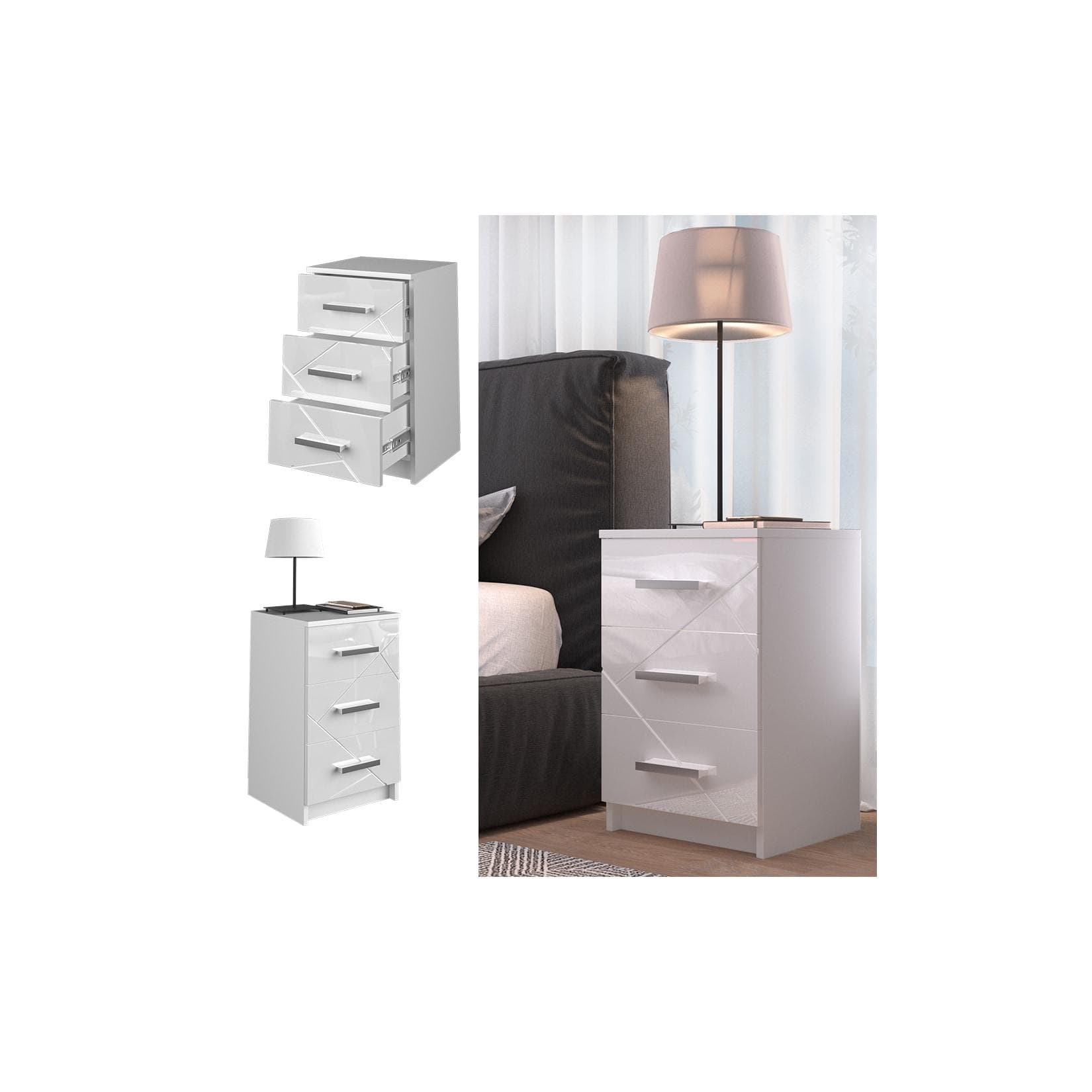 Hochglanz-Nachtschrank Weiß - 2er Set