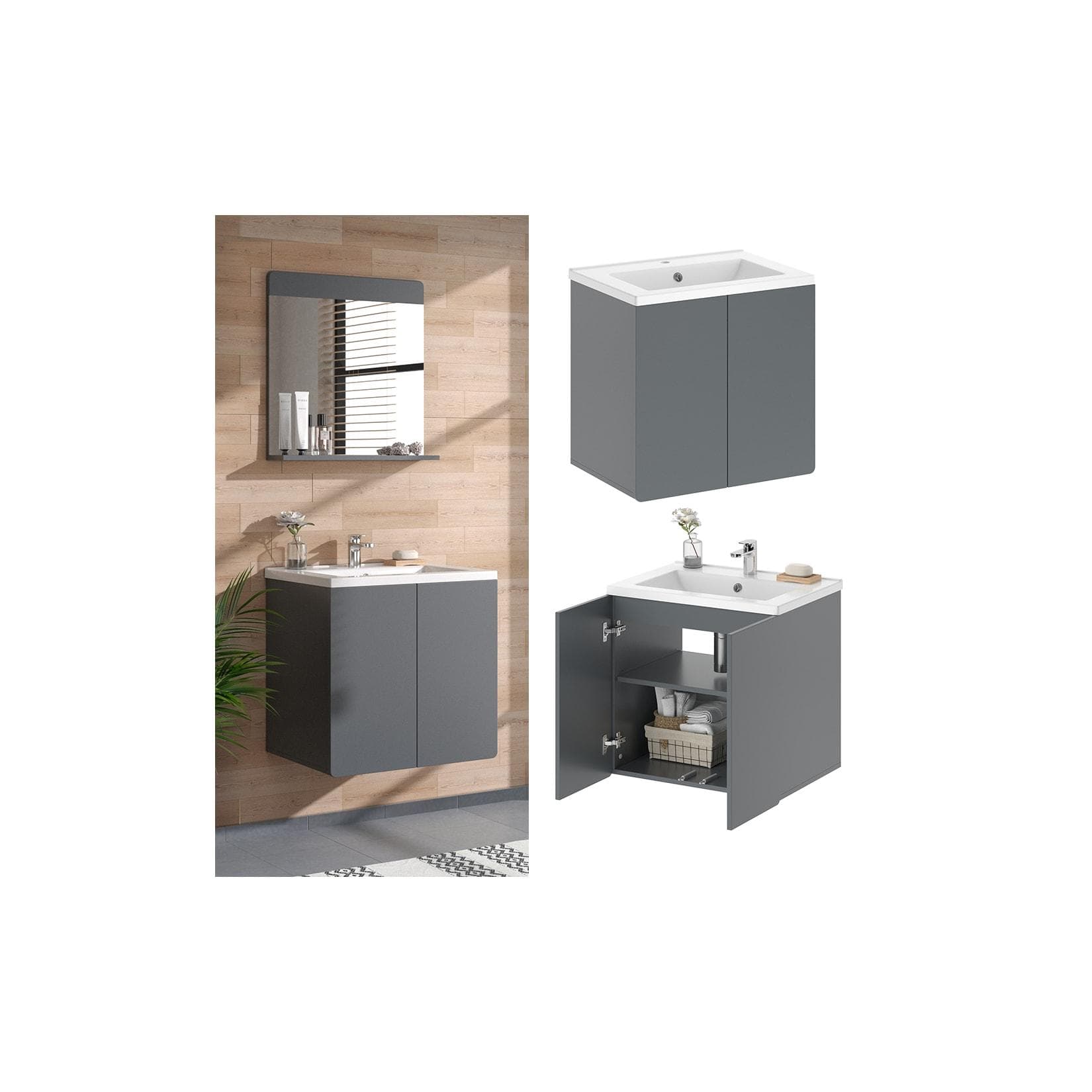 Graues Badmöbel-Set - 2-teilig