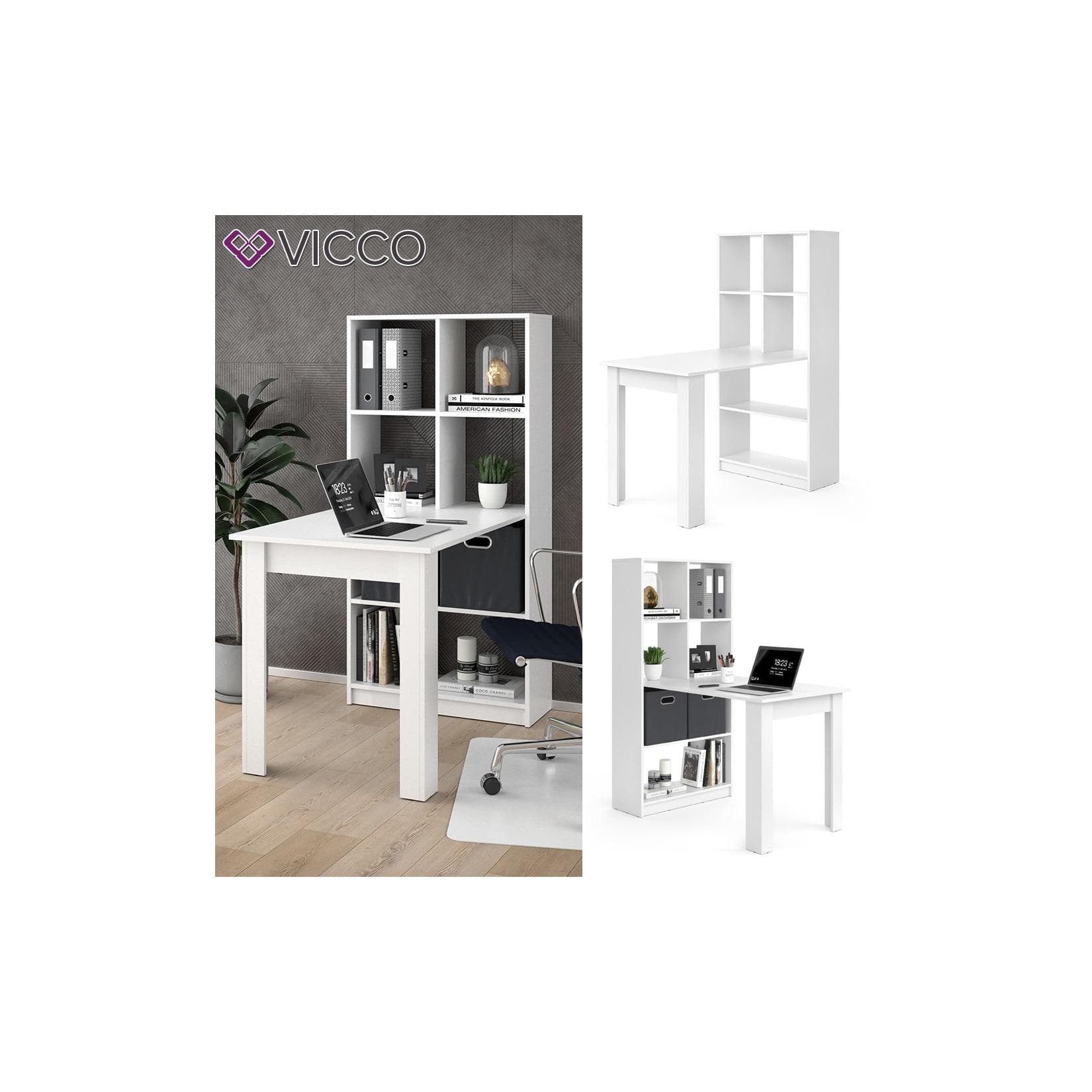 Vicco Schreibtisch Gael Weiß mit Seitenregal