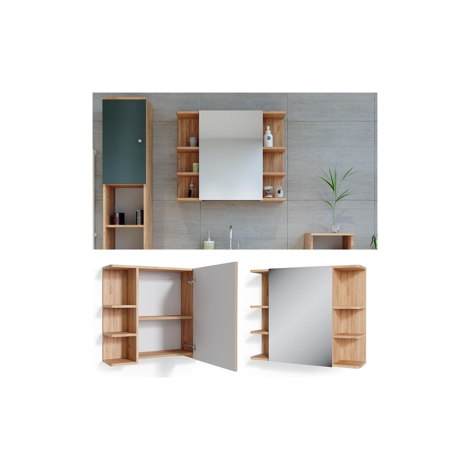 Goldkraft Spiegelkabinett Eiche/Grün