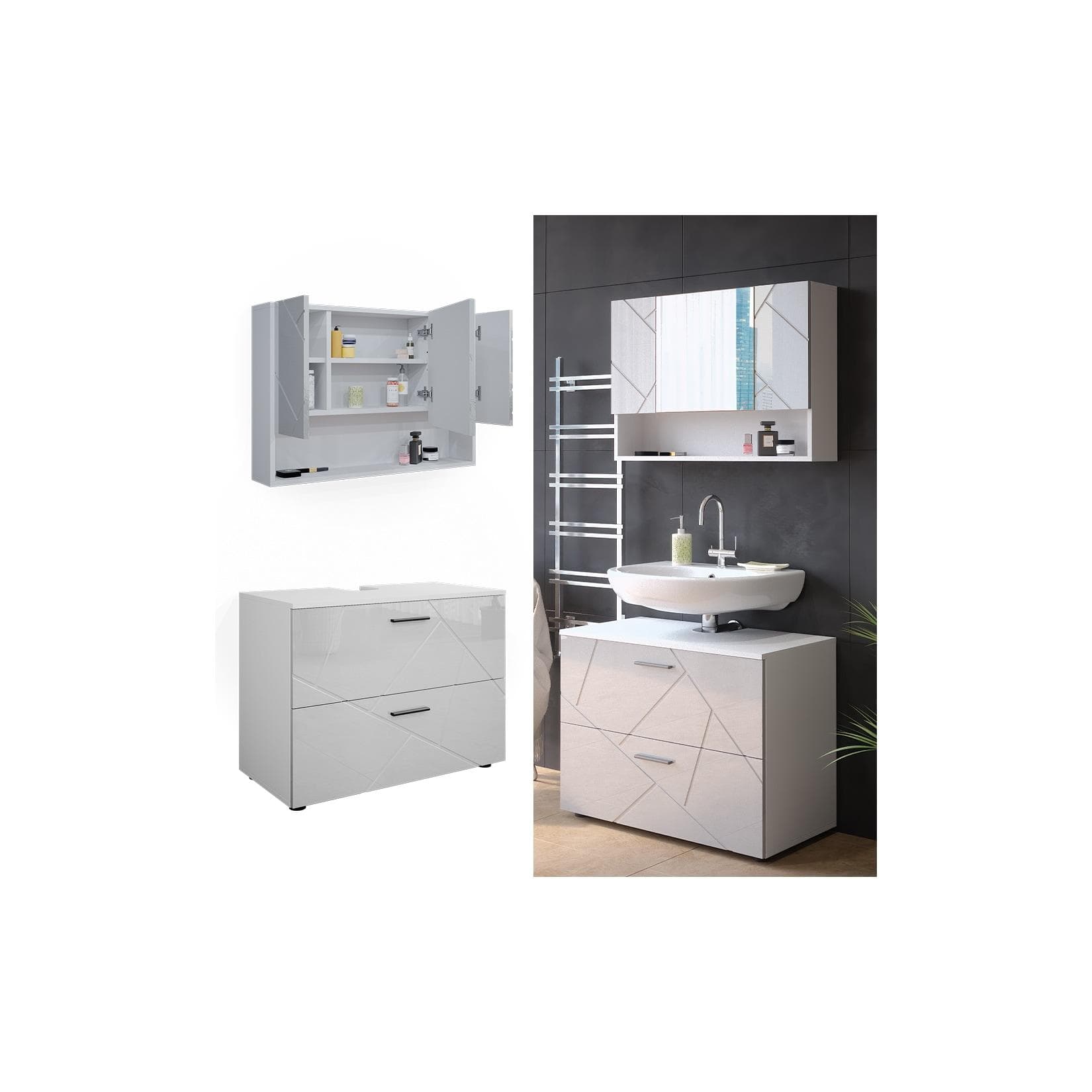 Vicco Badmöbel Set Irma Weiß Hochglanz - Funktional & Designstark