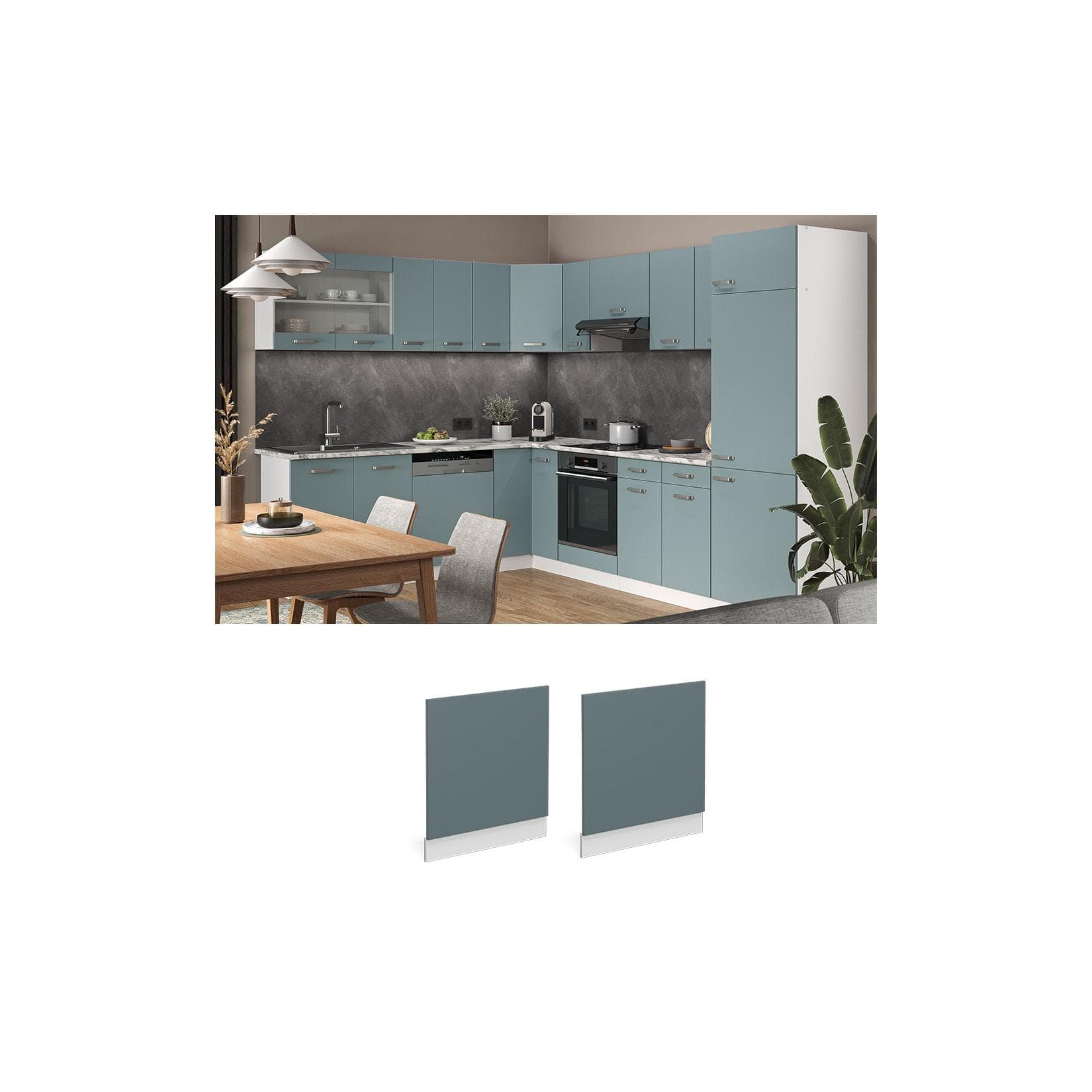 R-Line Frontblende in Blau-Grau/Weiß - AP Marmor Optik