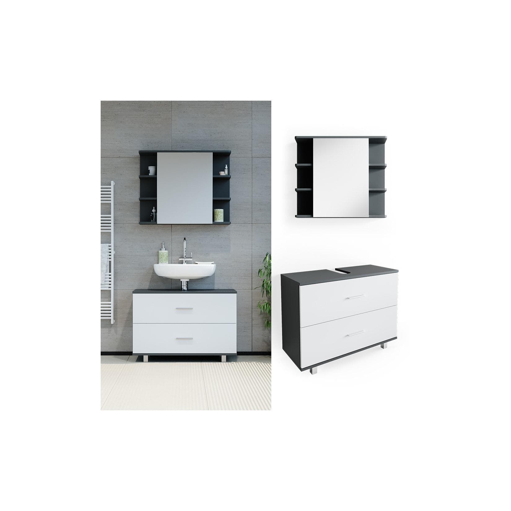 Anthrazit/Weißes Badmöbel-Set (2 Teile)