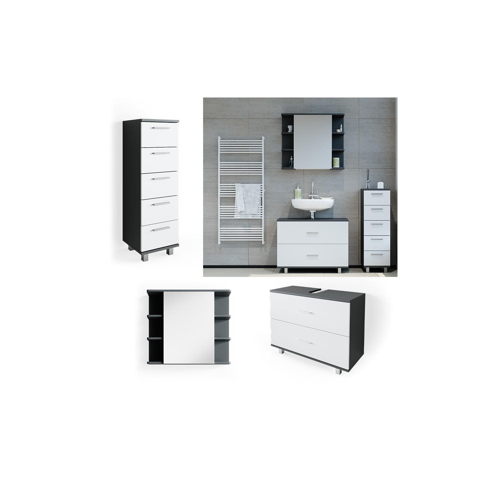 Anthrazit-Weißes Badmöbel-Set mit Unterschrank