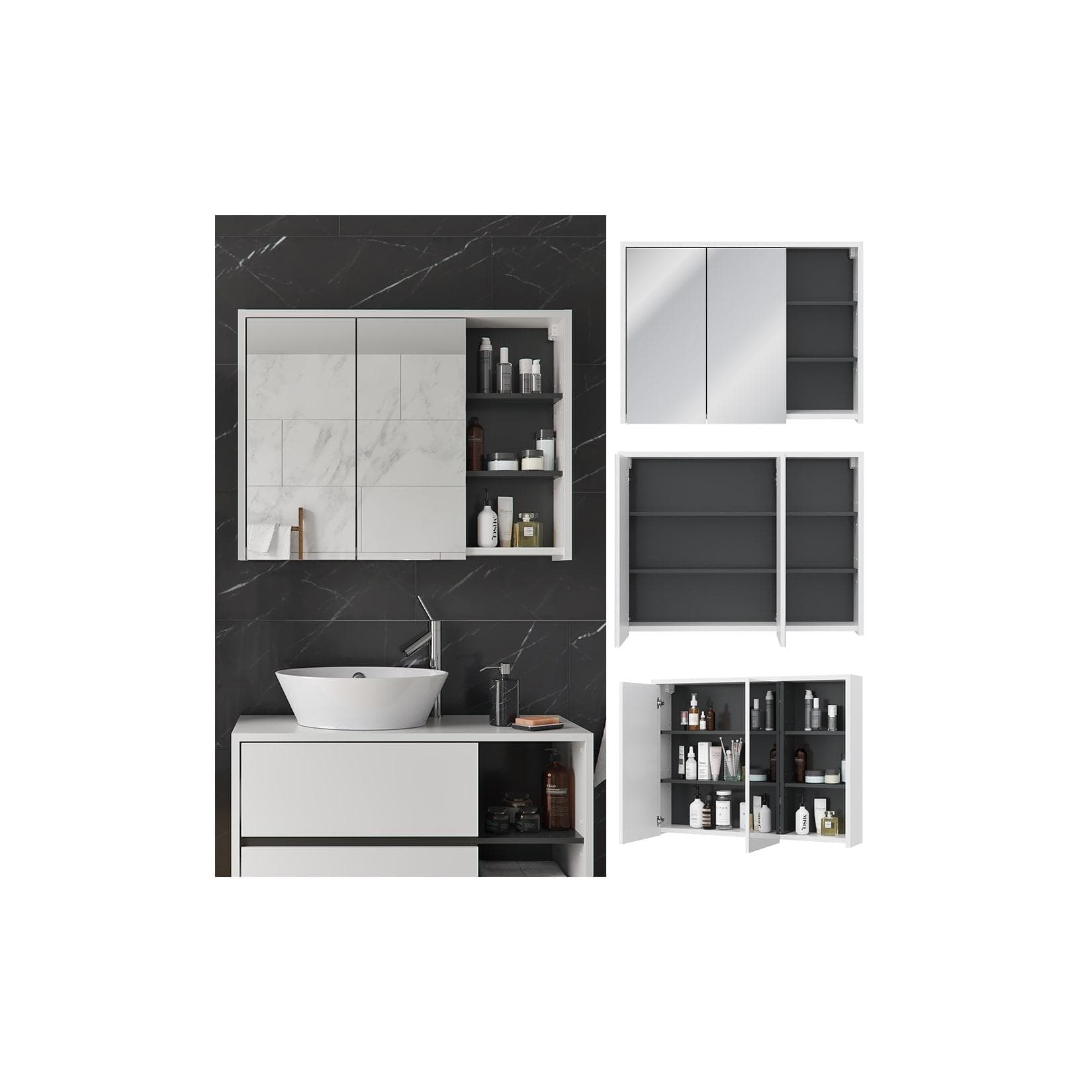 Anthrazit-weißer Badezimmerspiegelschrank mit Beleuchtung