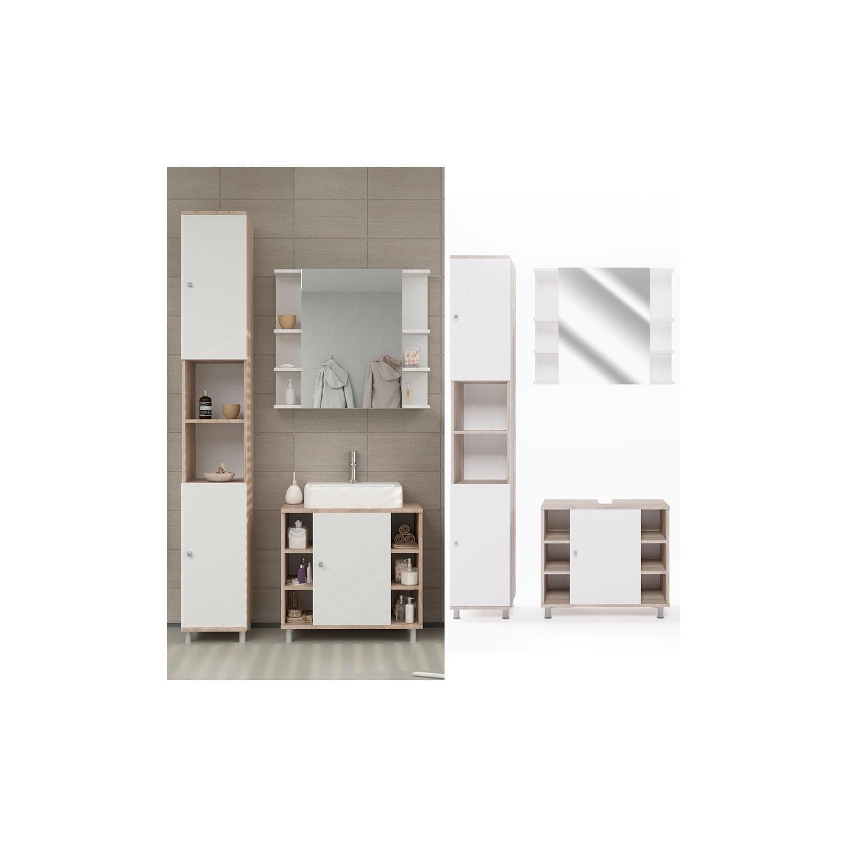 Badmöbel-Set Sonoma/Weiß mit Hochschrank (3-teilig)