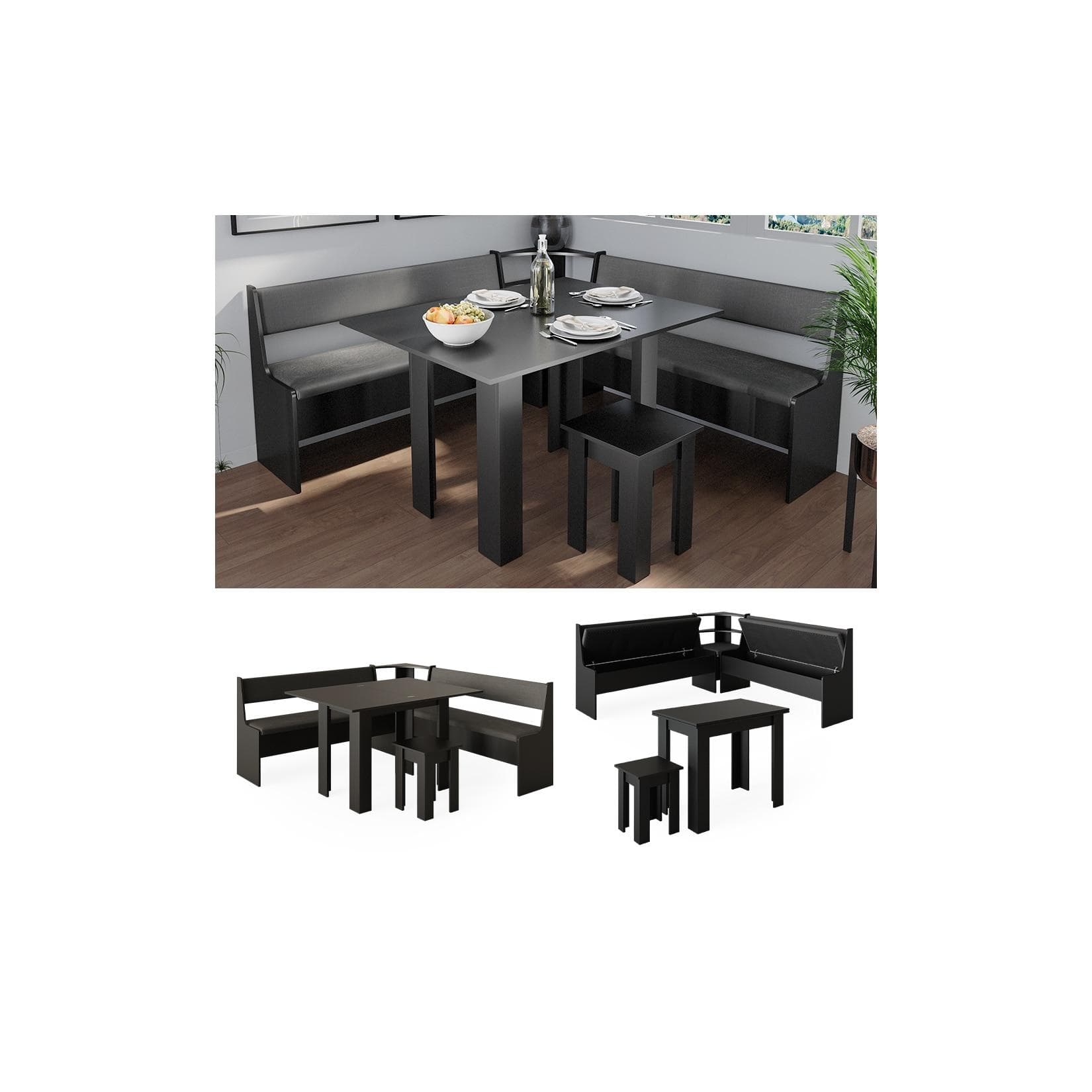 Moderne Eckbankgruppe in Schwarz aus Melaminharz