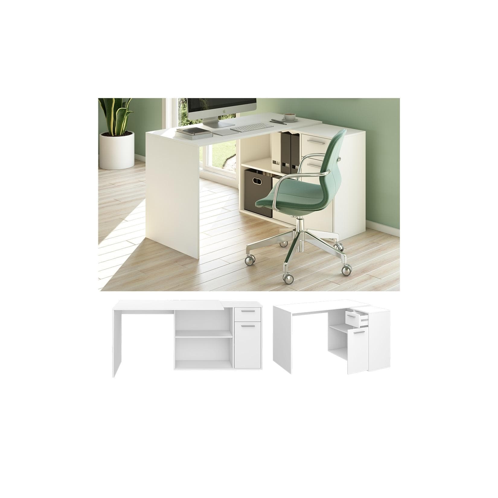 Weißer Eckschreibtisch in modernem Design