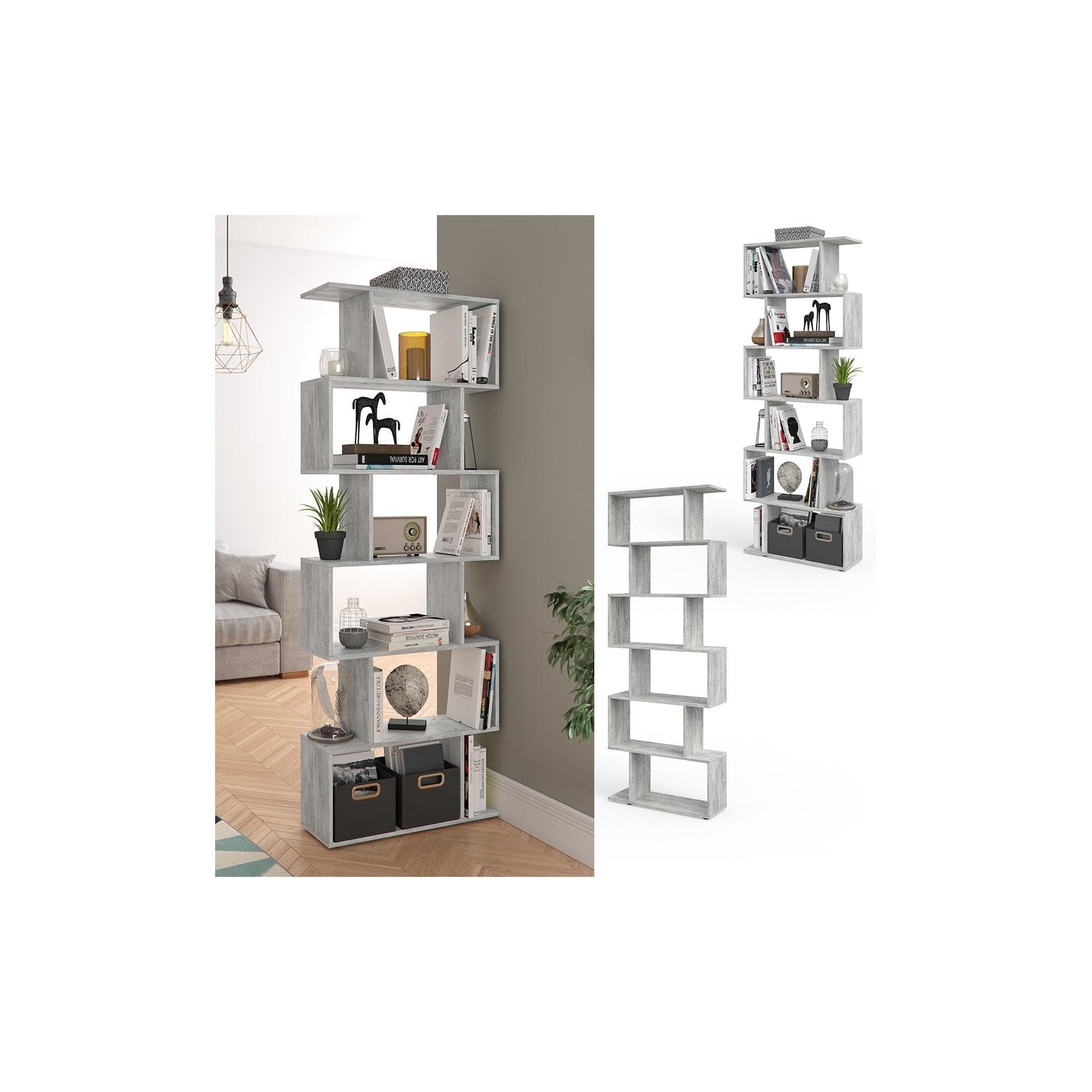 Vicco Raumteiler Levio Beton Freistehend Bücherregal Zickzack