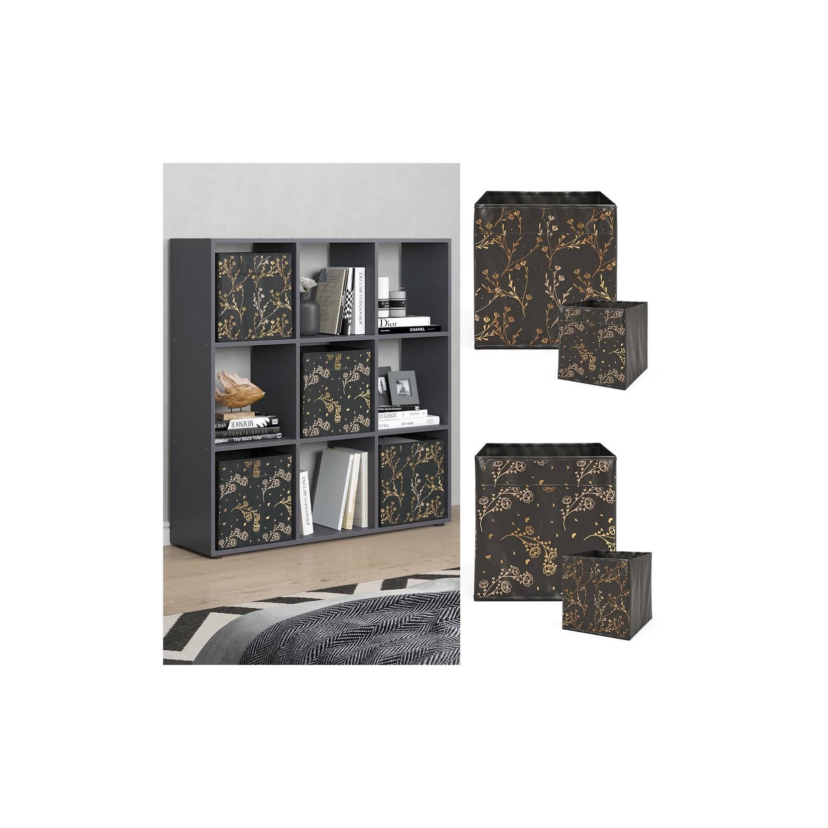 Vicco Raumteiler Nove Schwarz - Multifunktionaler Bücherregal & Stauraum