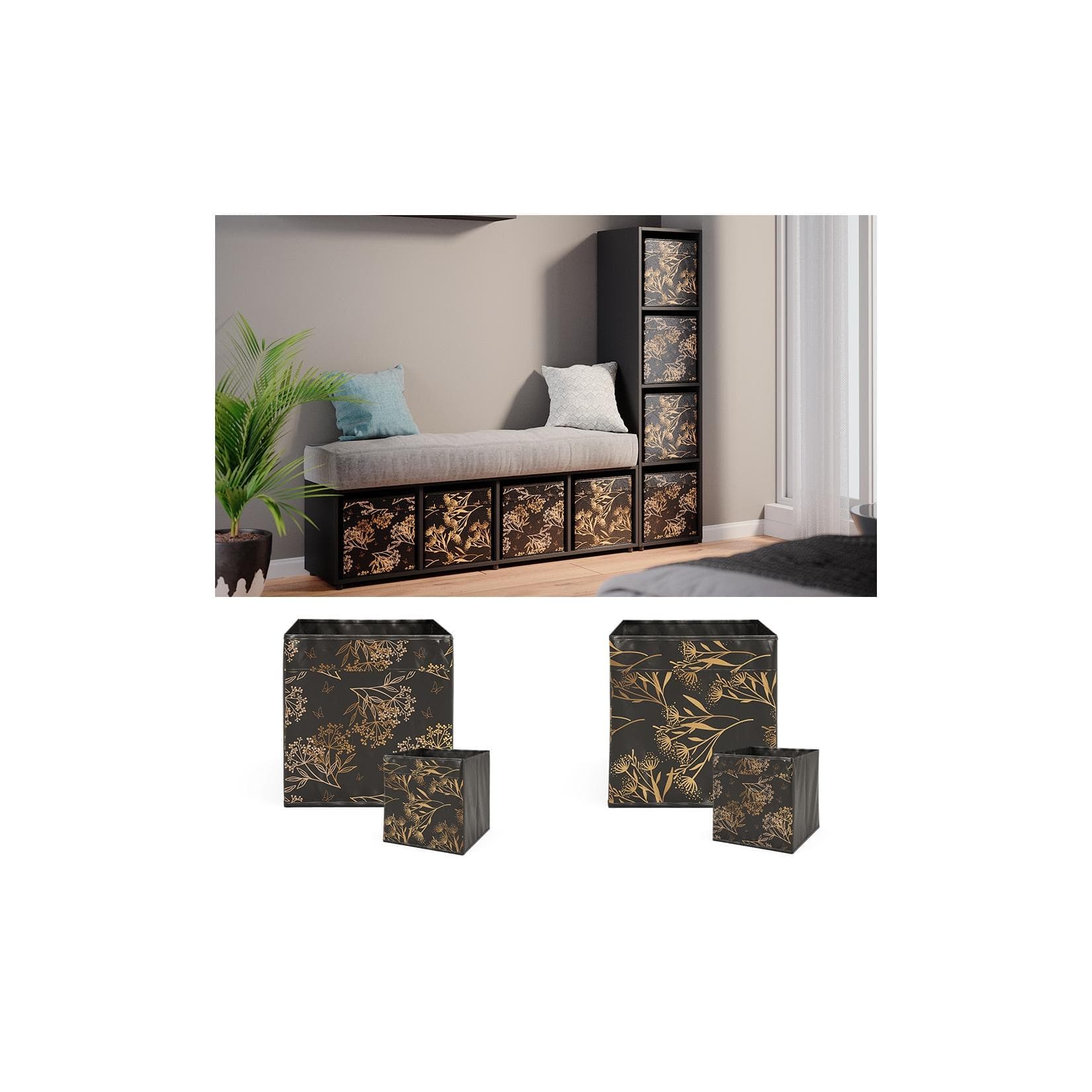 Schwarzer Raumteiler mit Faltboxen