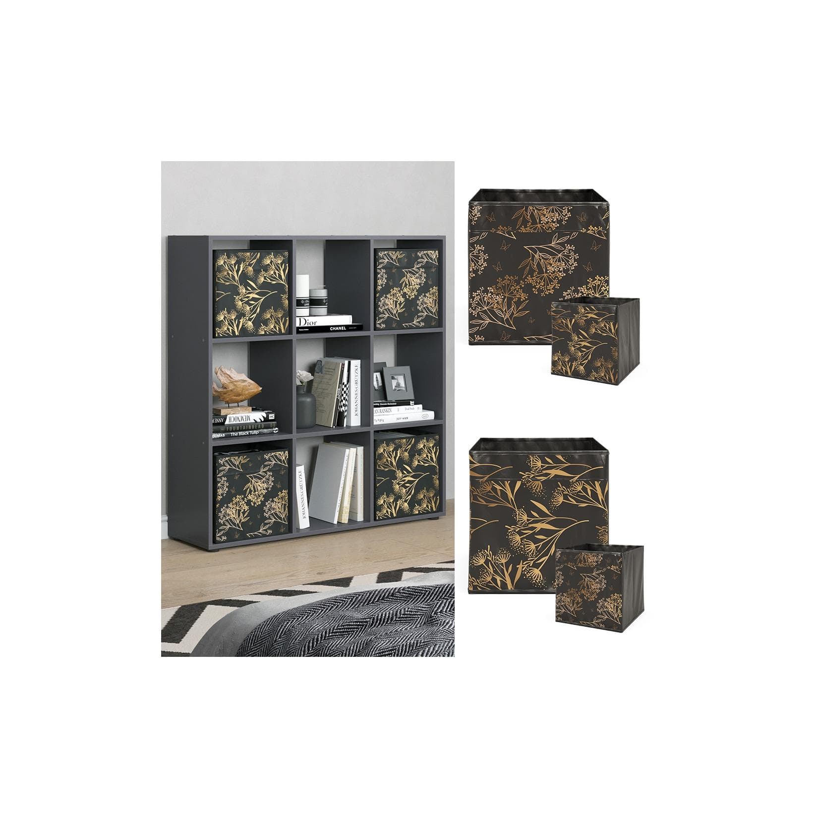 Vicco Raumteiler Nove Schwarz - Multifunktionaler Bücherregal & Stauraum