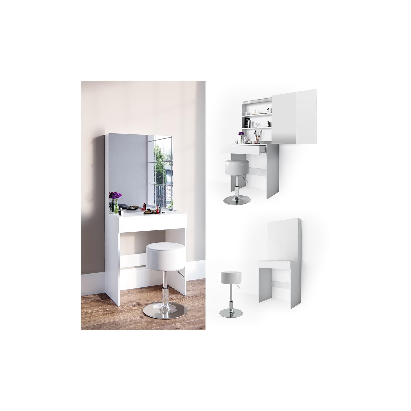 Vicco Schminktisch Melle Weiß mit Spiegel und Hocker
